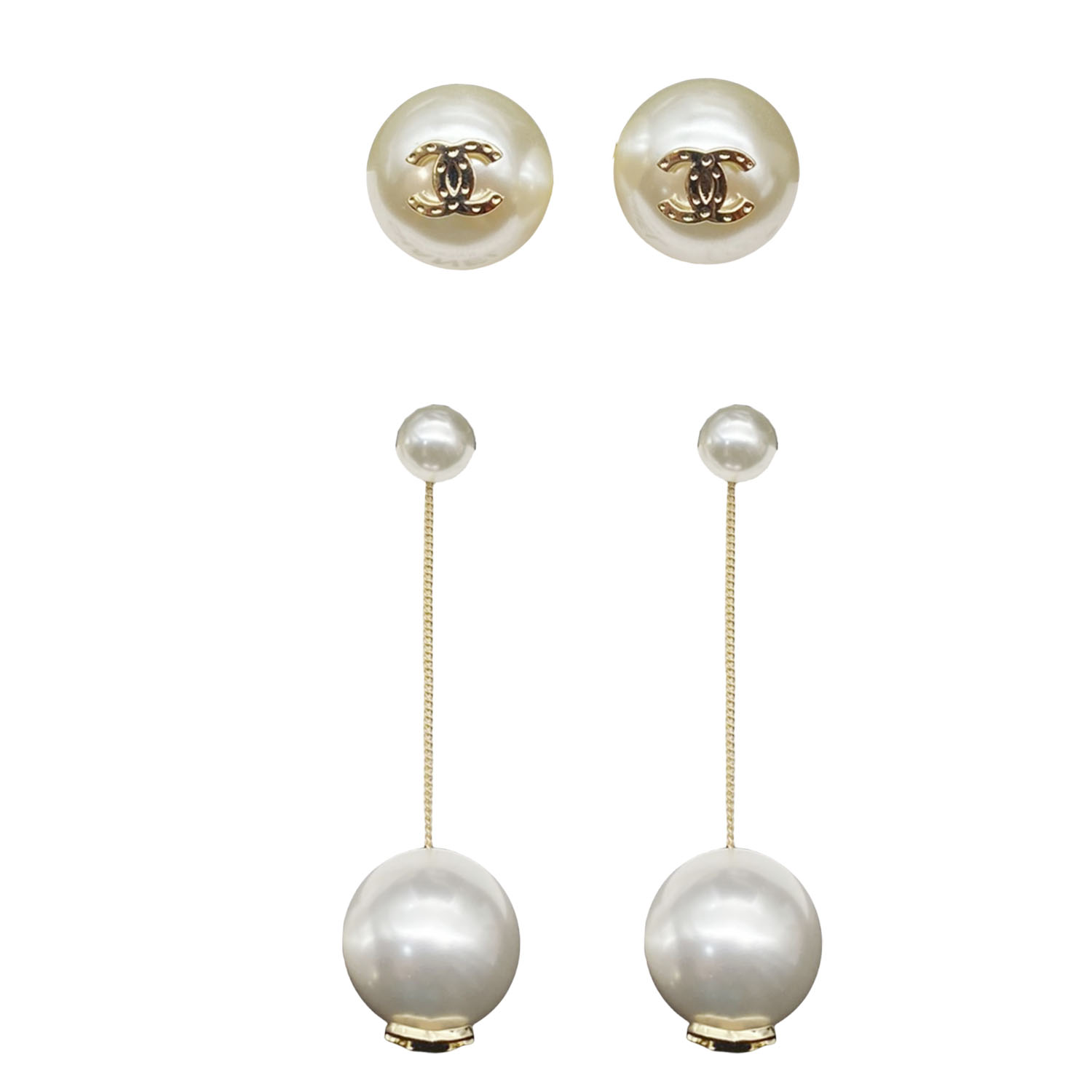 CCE620  Chanel pearl Drop Earring with cc logo - ccjewelryacc