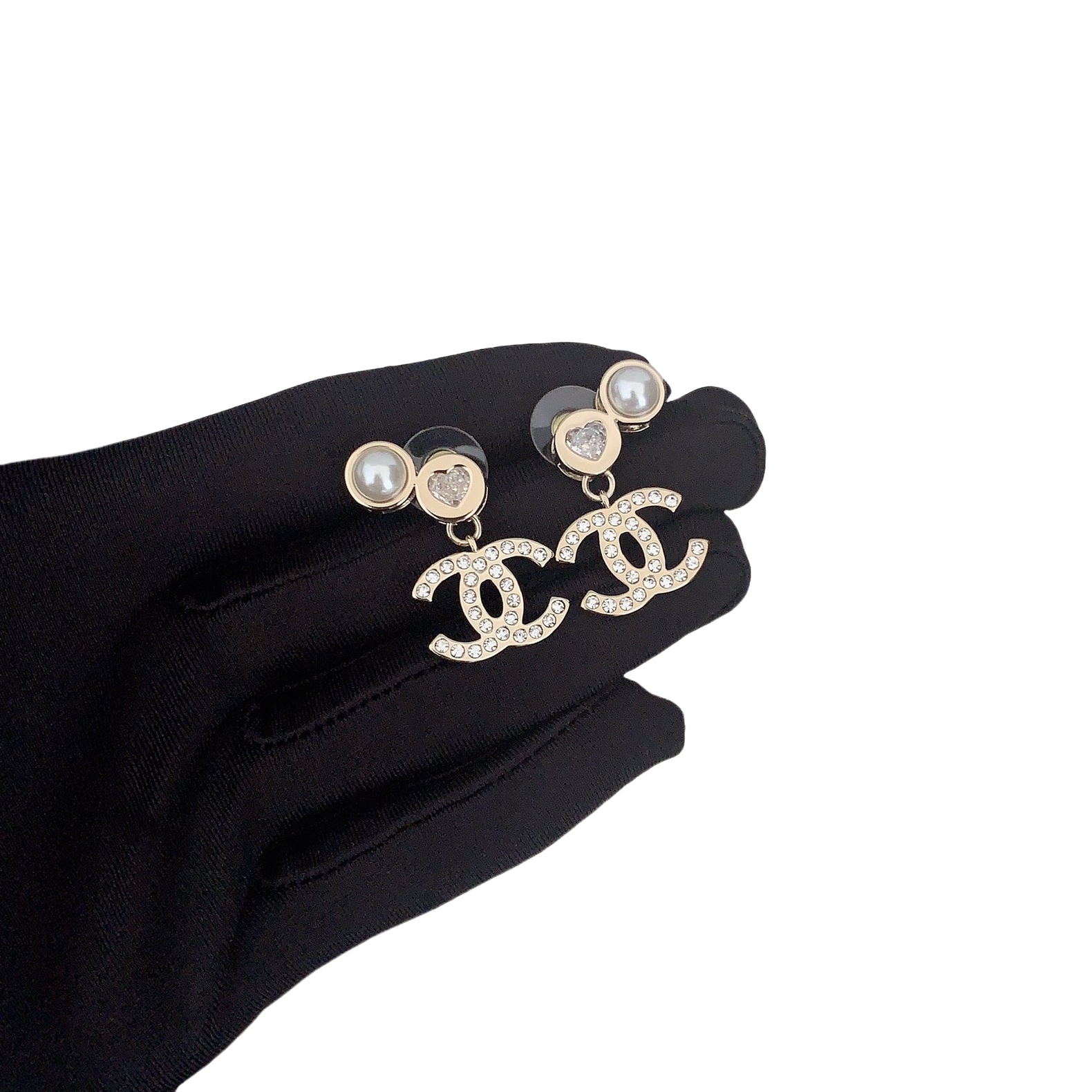 CCE861 24B Metal Crystal heart cc logo pendant earring - ccjewelryacc