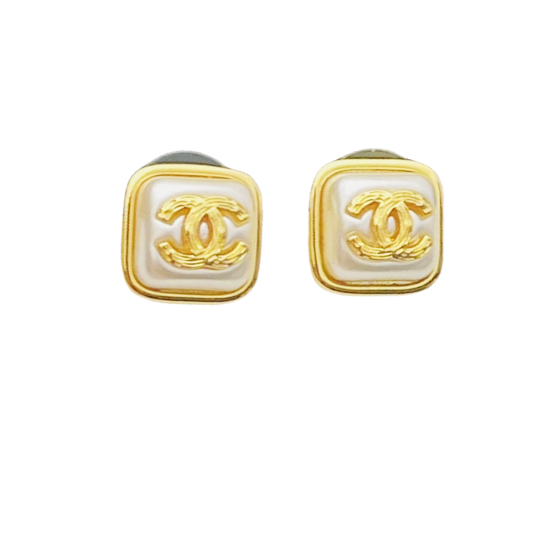 CCE210B Color square acrylic with metal CC logo stud earring - ccfashionjewelry