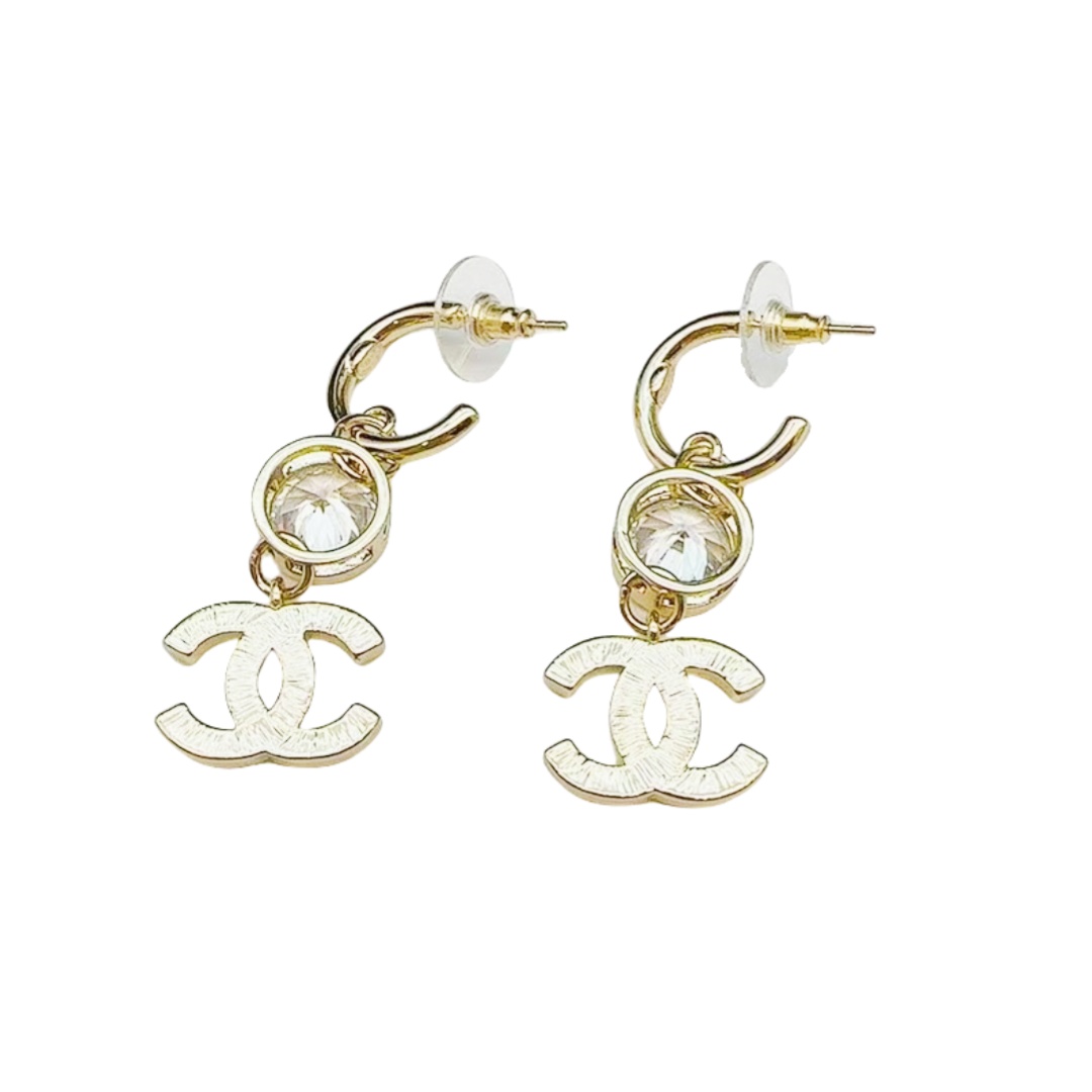 CCE861 24B Metal Crystal heart cc logo pendant earring - ccjewelryacc