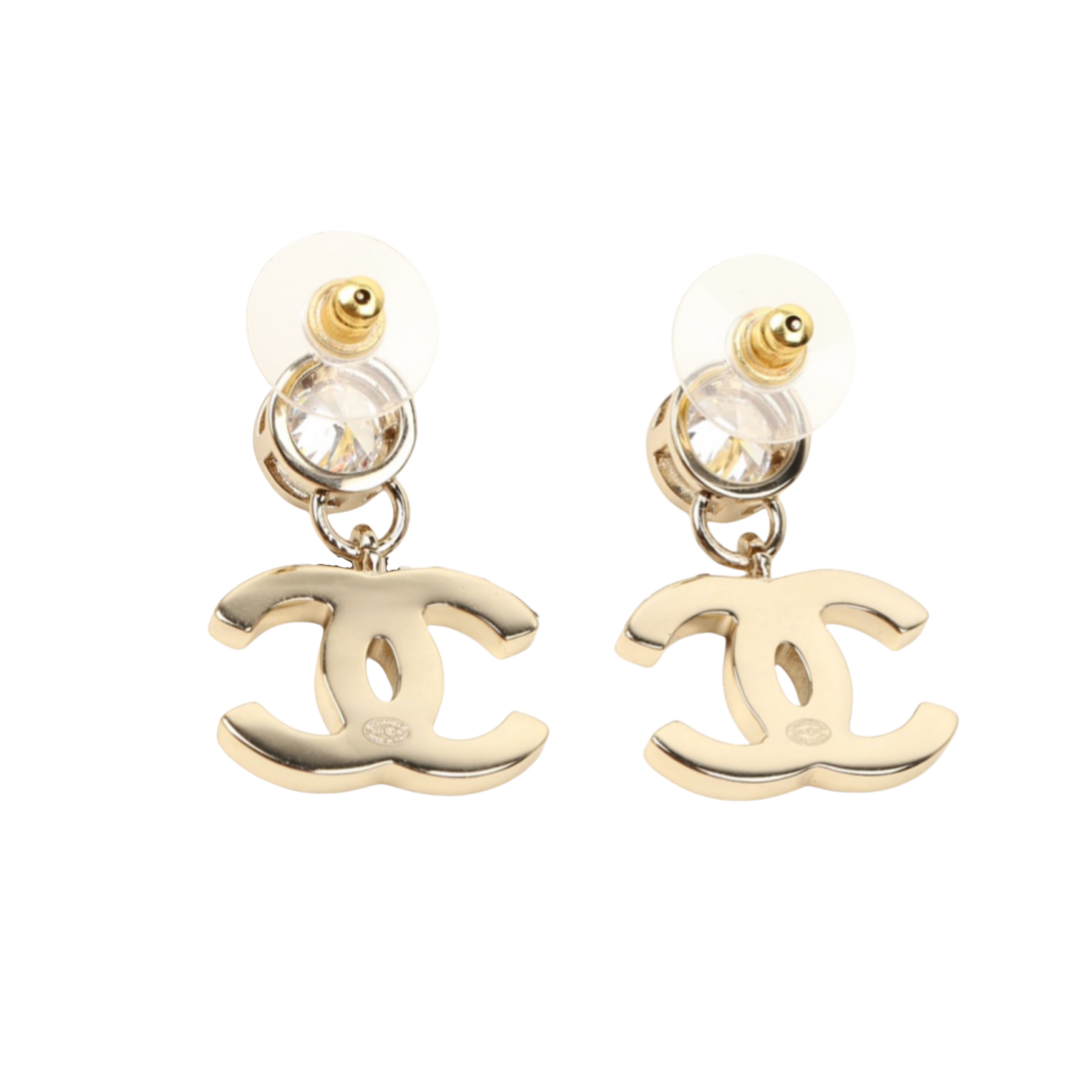 CCE861 24B Metal Crystal heart cc logo pendant earring - ccjewelryacc