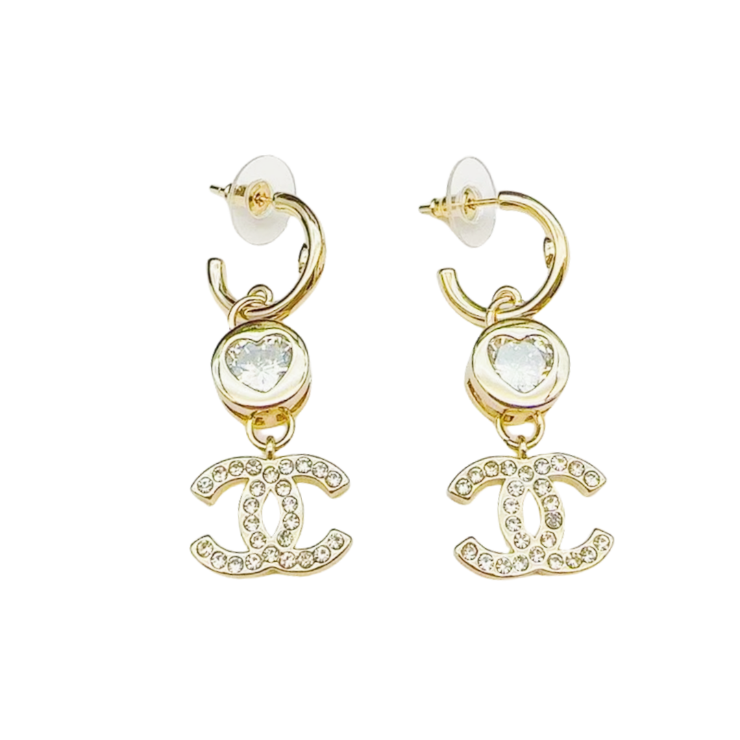 CCE861 24B Metal Crystal heart cc logo pendant earring - ccjewelryacc
