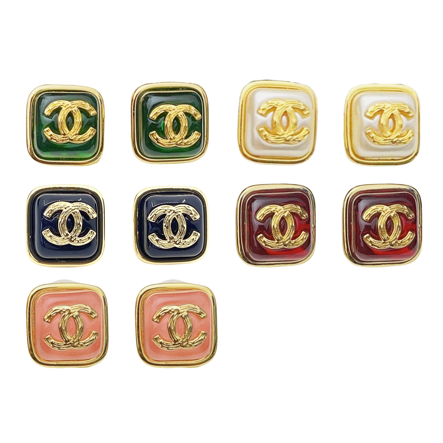 CCE210B Color square acrylic with metal CC logo stud earring - ccfashionjewelry