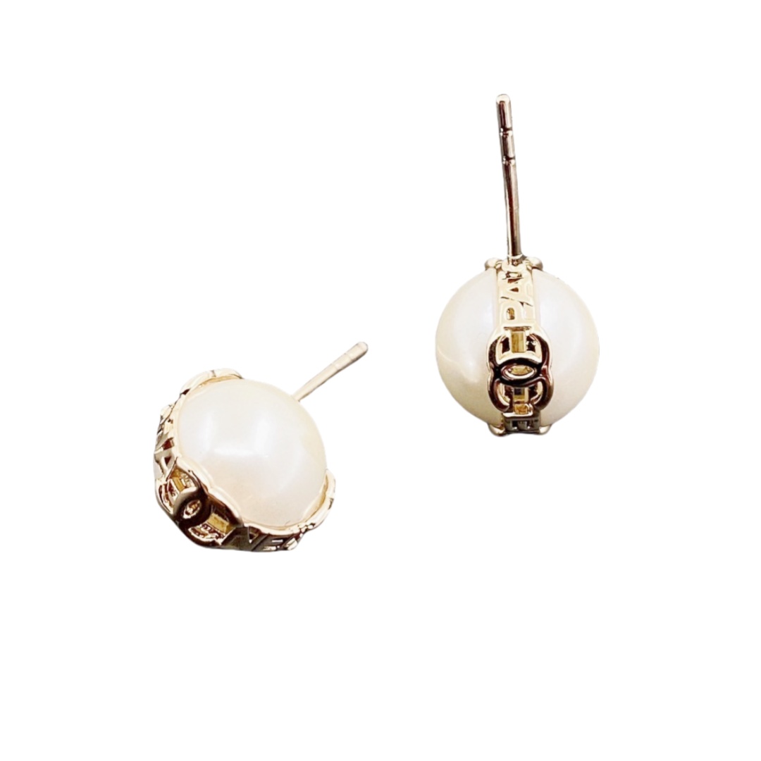 CCE463 Crystal cc logo with pearl drop earring - ccjewelryacc