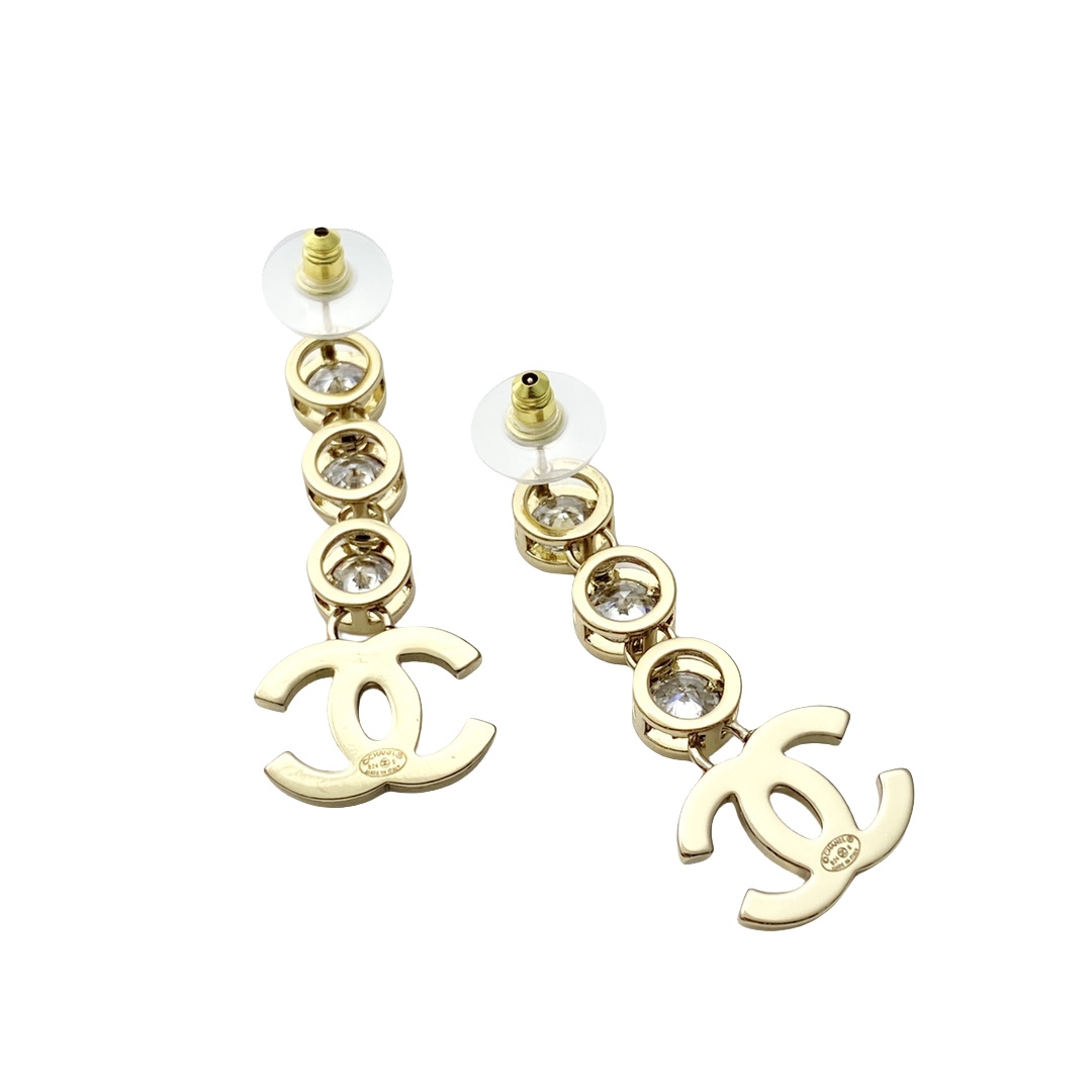 CCE861 24B Metal Crystal heart cc logo pendant earring - ccjewelryacc