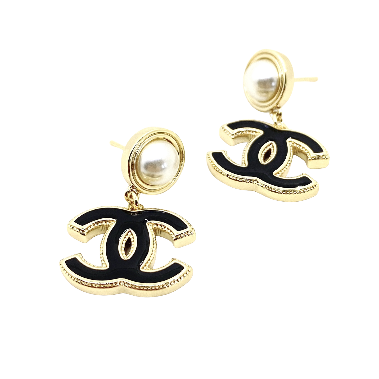 CCE297 Black and white enamel CC logo Earring - ccjewelryacc