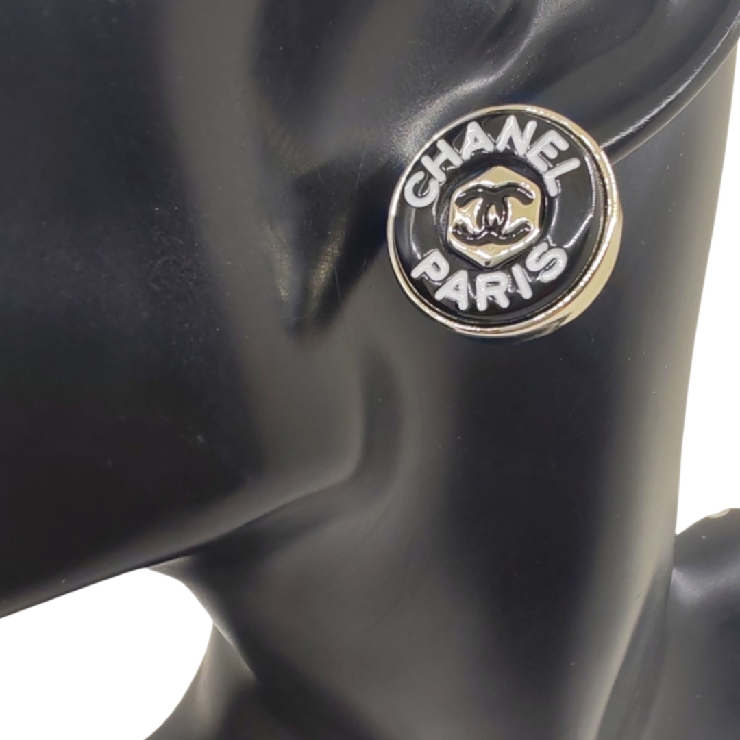 CCE248 Chanel Metal acrylic round button With chanel paris letters stamp stud earrings - ccfashionjewelry