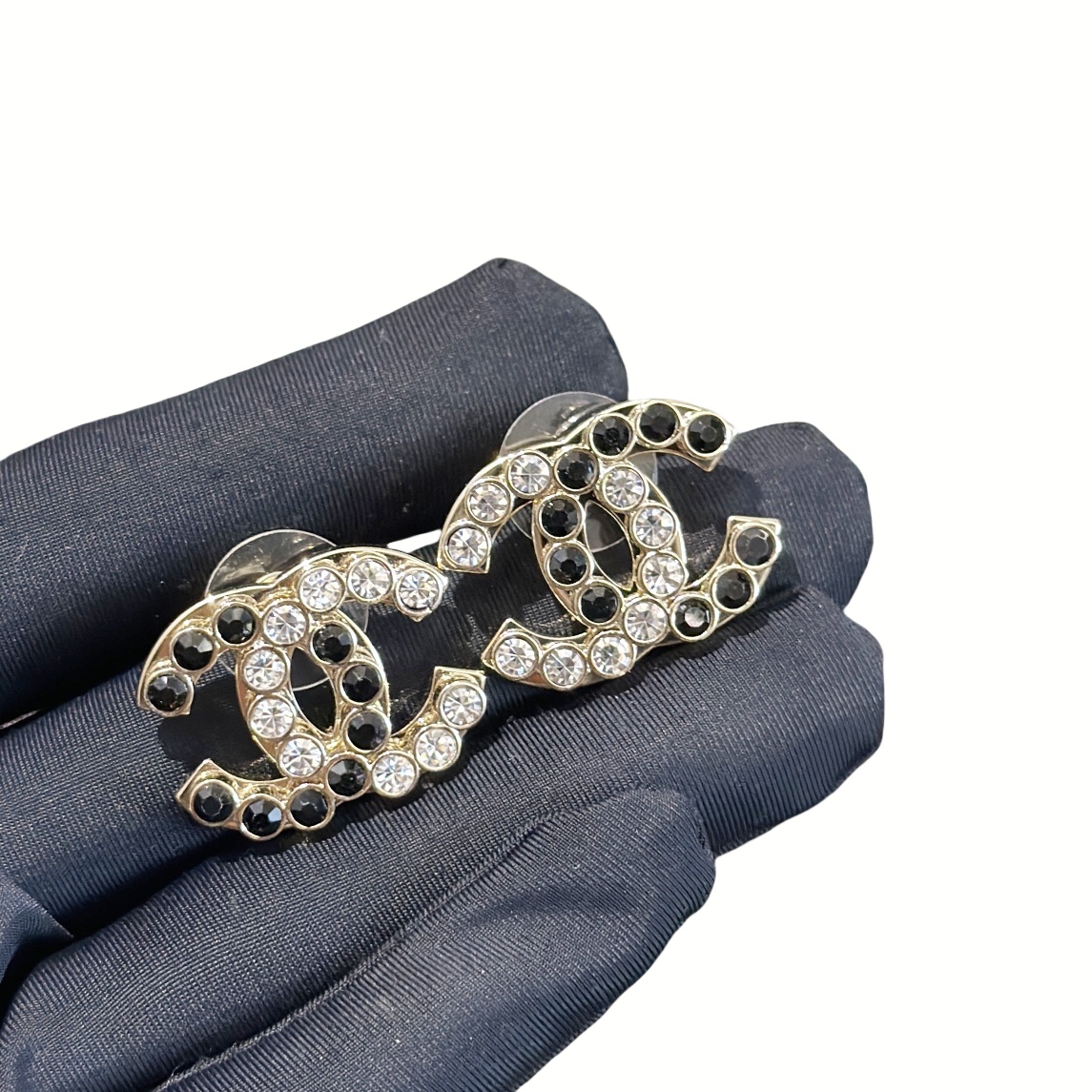 CCE307 Black and white crystal double c stud Earring - ccjewelryacc