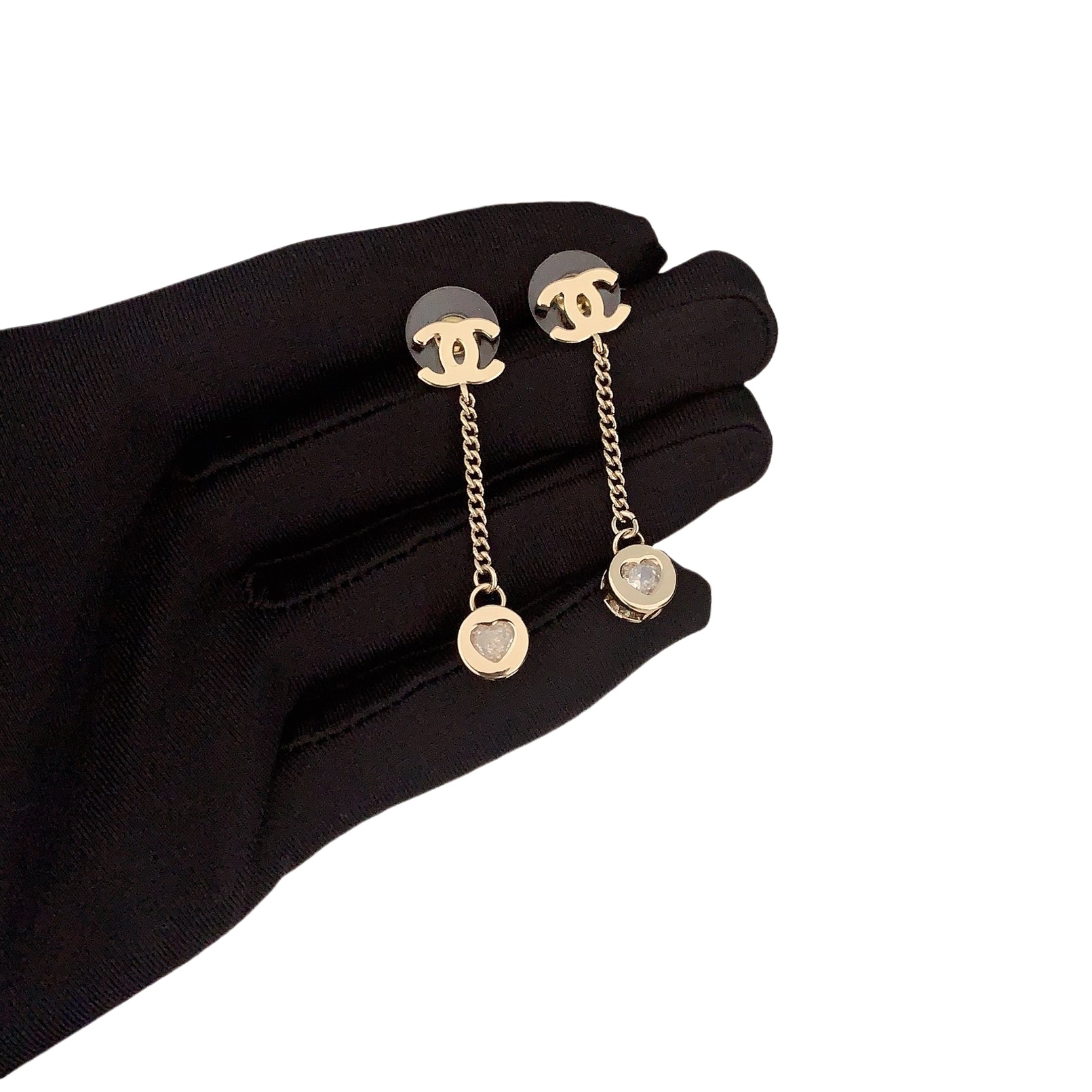 CCE861 24B Metal Crystal heart cc logo pendant earring - ccjewelryacc