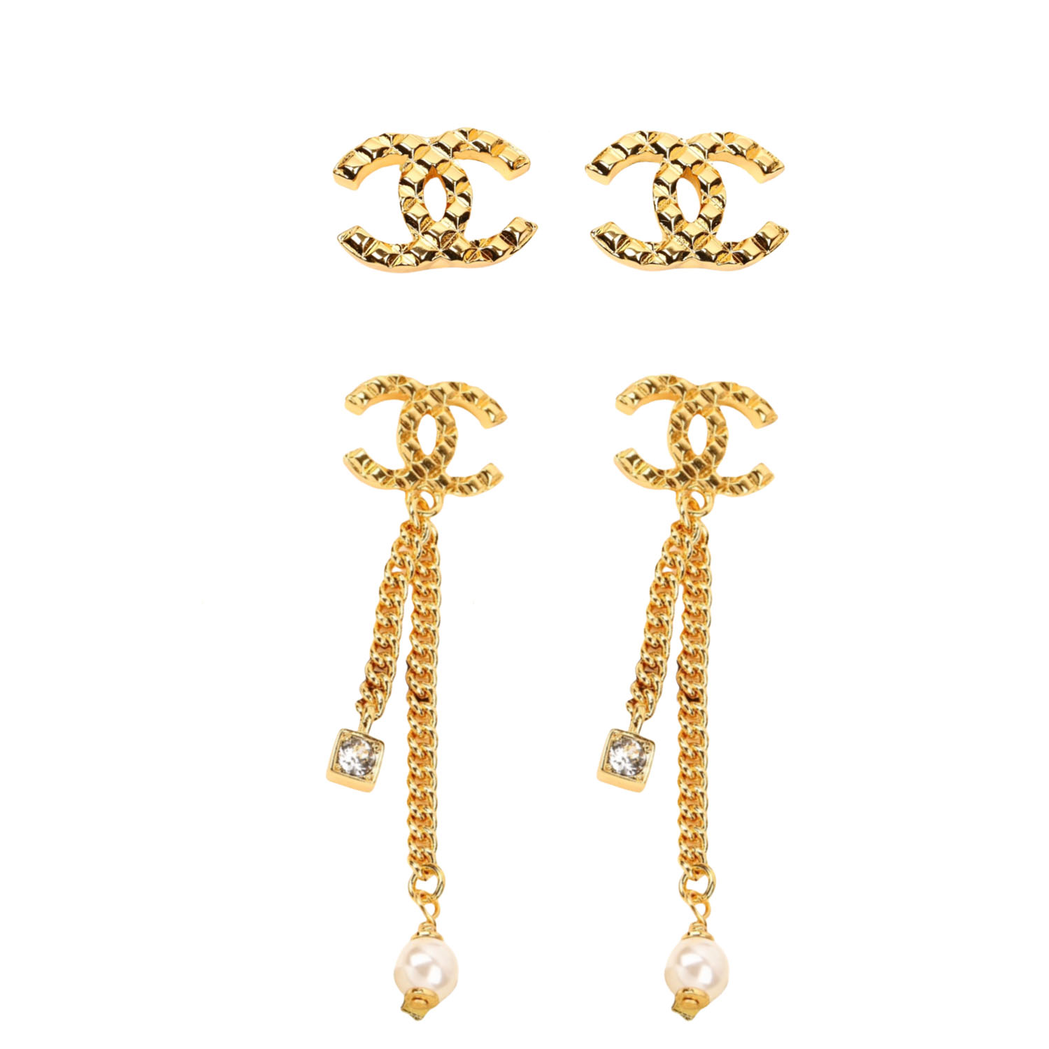 CCE575 Metal gold cross Quilting CC logo stud earring - ccfashionjewelry