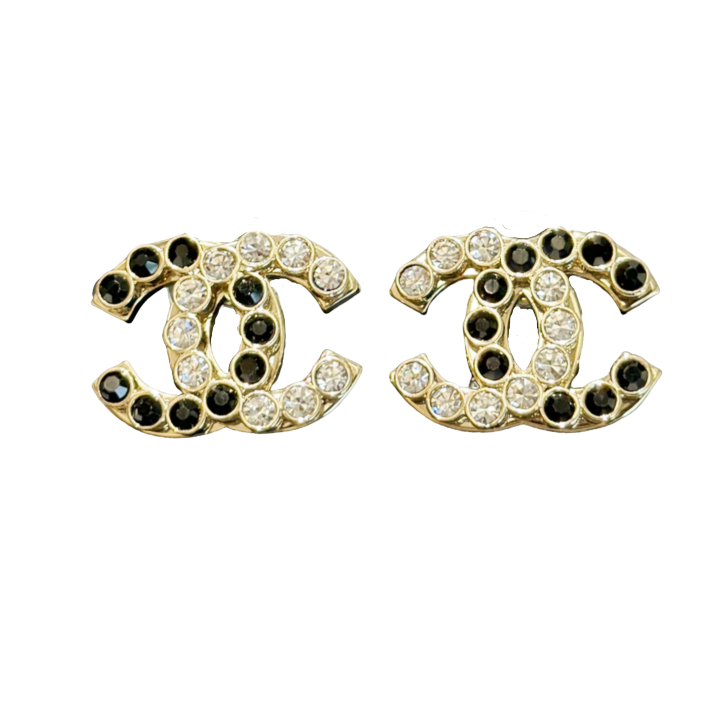CCE307 Black and white crystal double c stud Earring - ccfashionjewelry