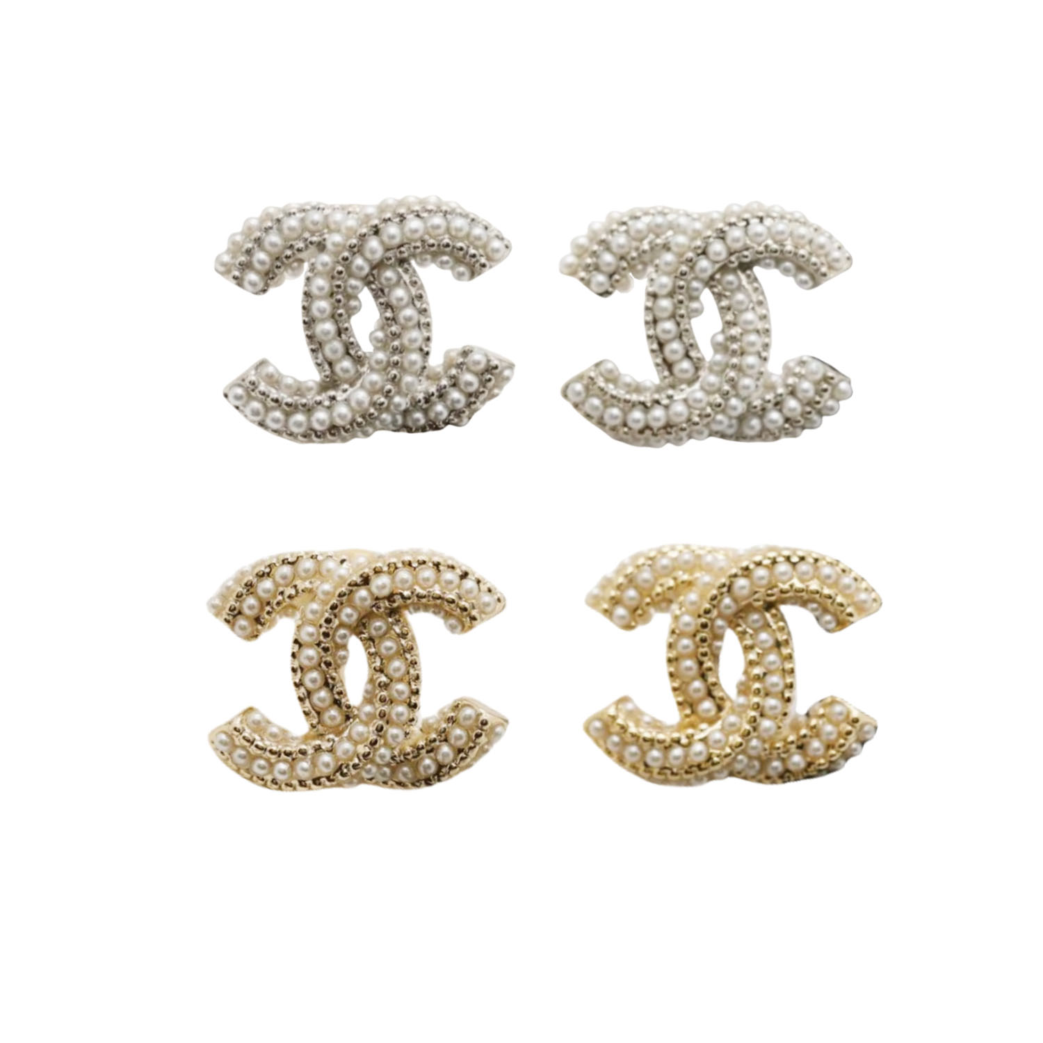 CCE098 Twisty Metal and pearl double c stud earring - ccfashionjewelry