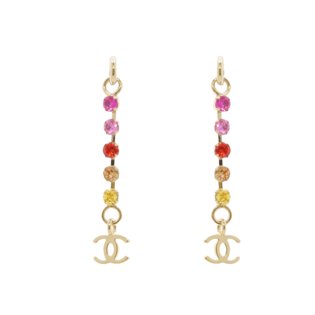CCE454 Multicolor long tassel rhinestones double C pendant earrings - ccfashionjewelry