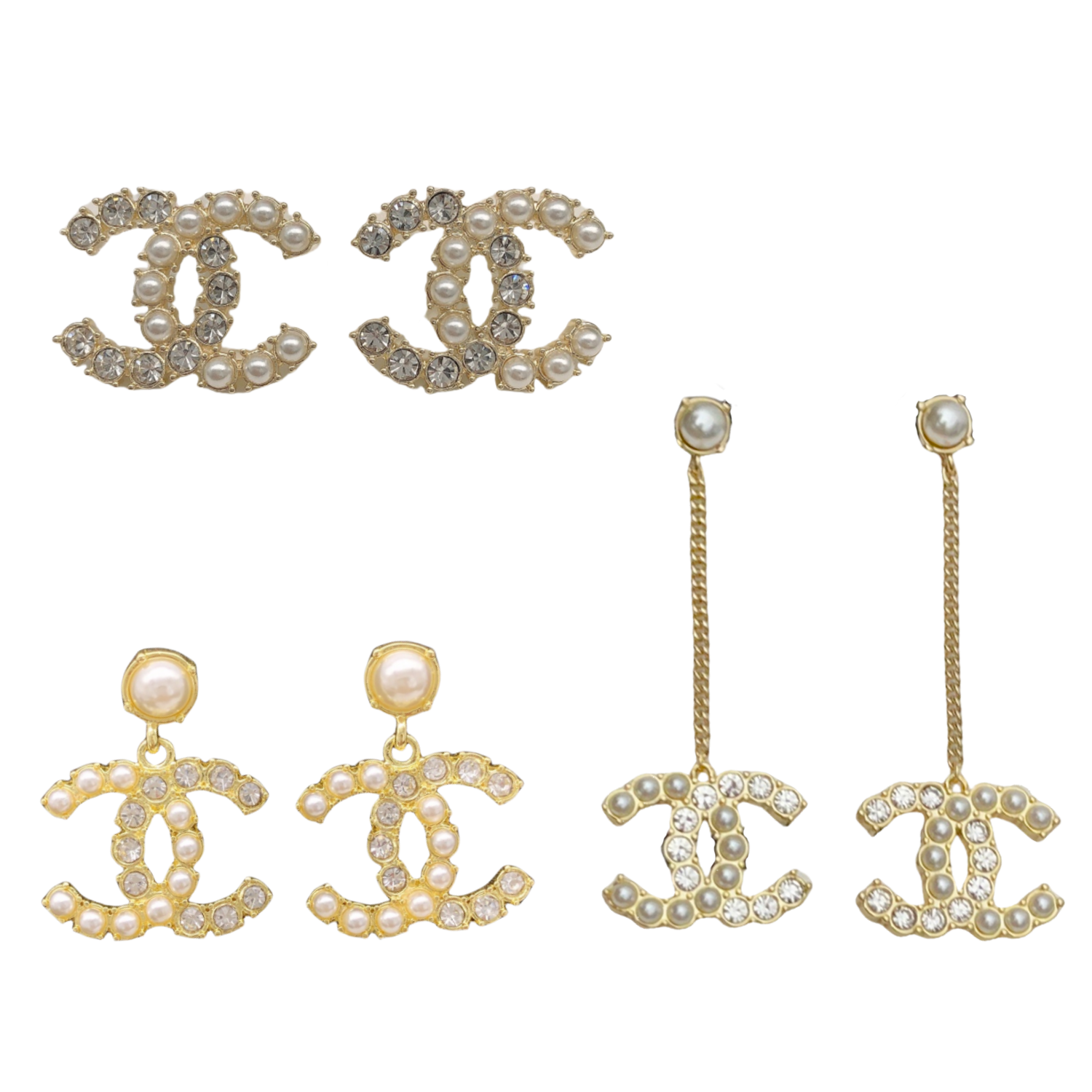 CCE070 Crystal and pearl CC logo stud earring - ccjewelryacc