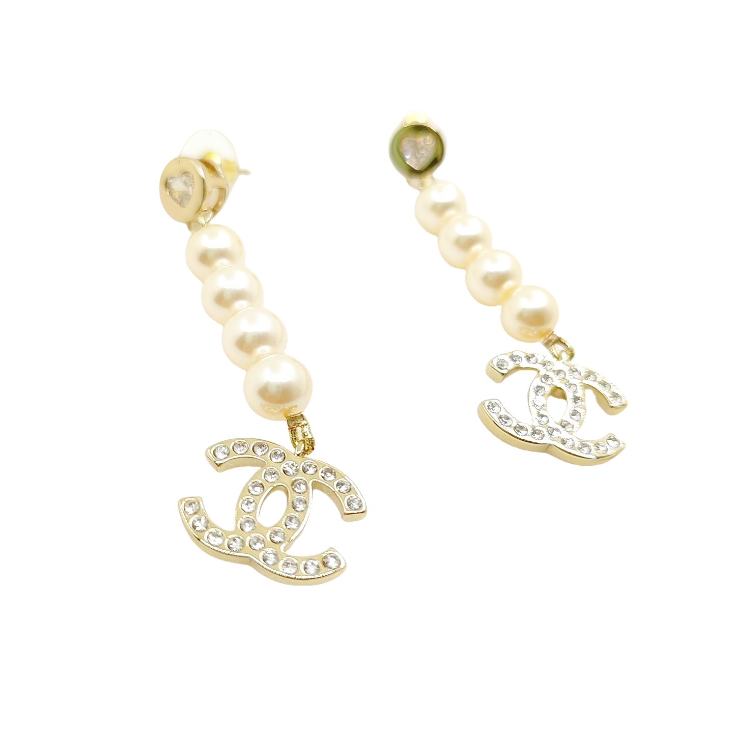 CCE861 24B Metal Crystal heart cc logo pendant earring - ccjewelryacc