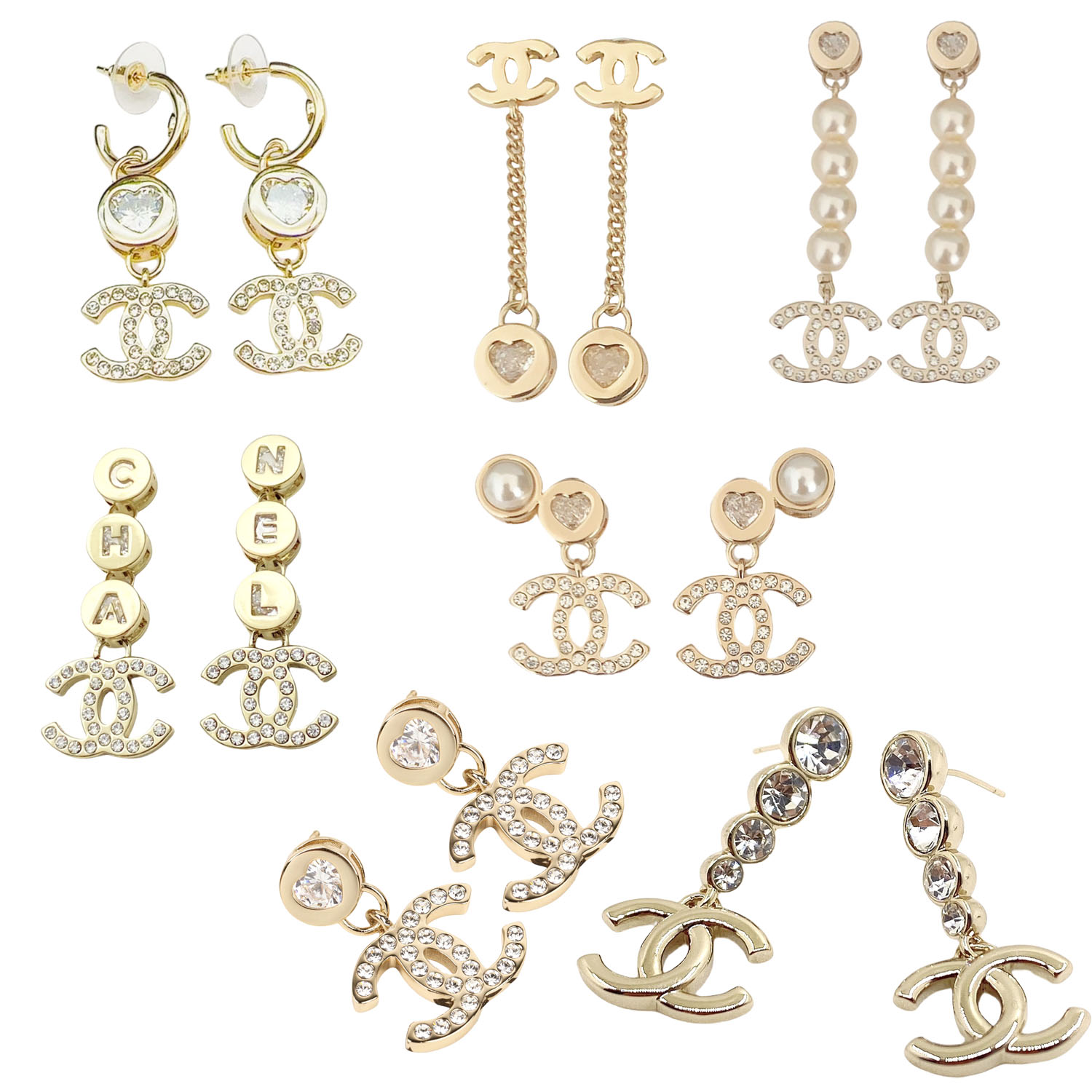 CCE861 24B Metal Crystal heart cc logo pendant earring - ccjewelryacc
