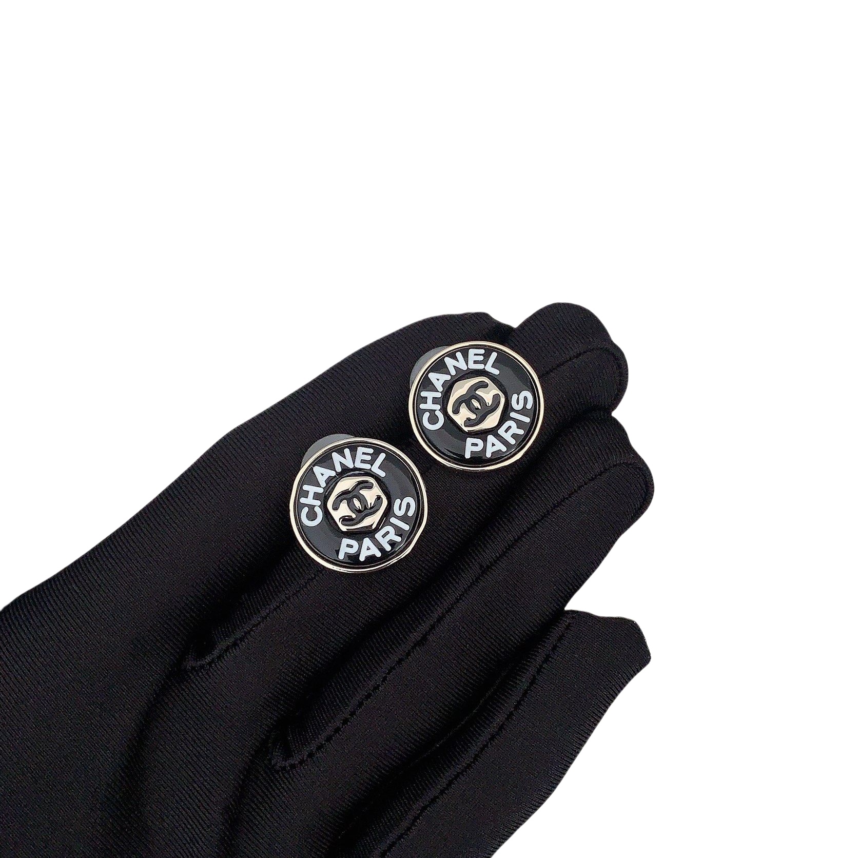 CCE248 Chanel Metal acrylic round button With chanel paris letters stamp stud earrings - ccjewelryacc