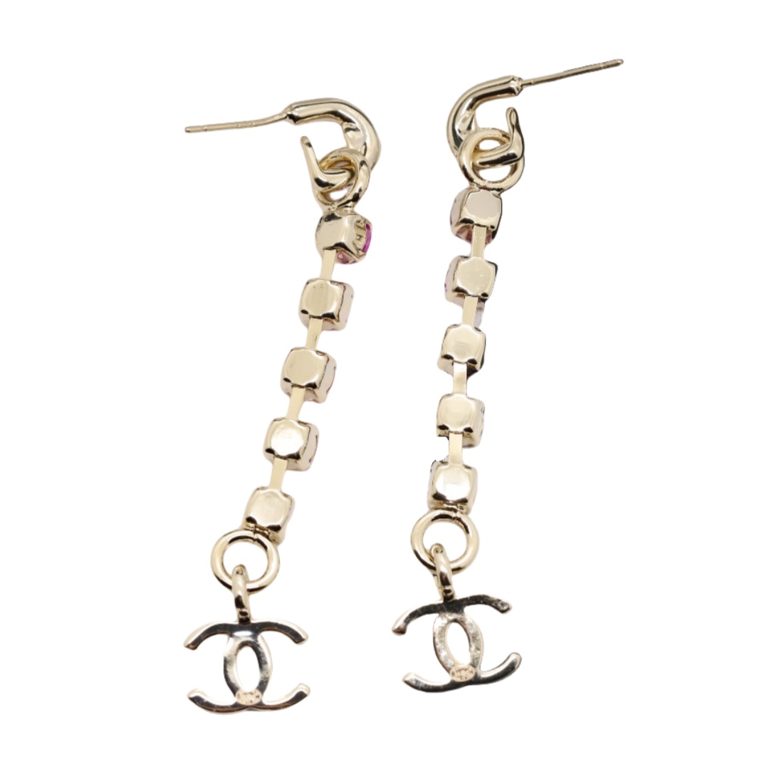 CCE454 Multicolor long tassel rhinestones double C pendant earrings - ccfashionjewelry