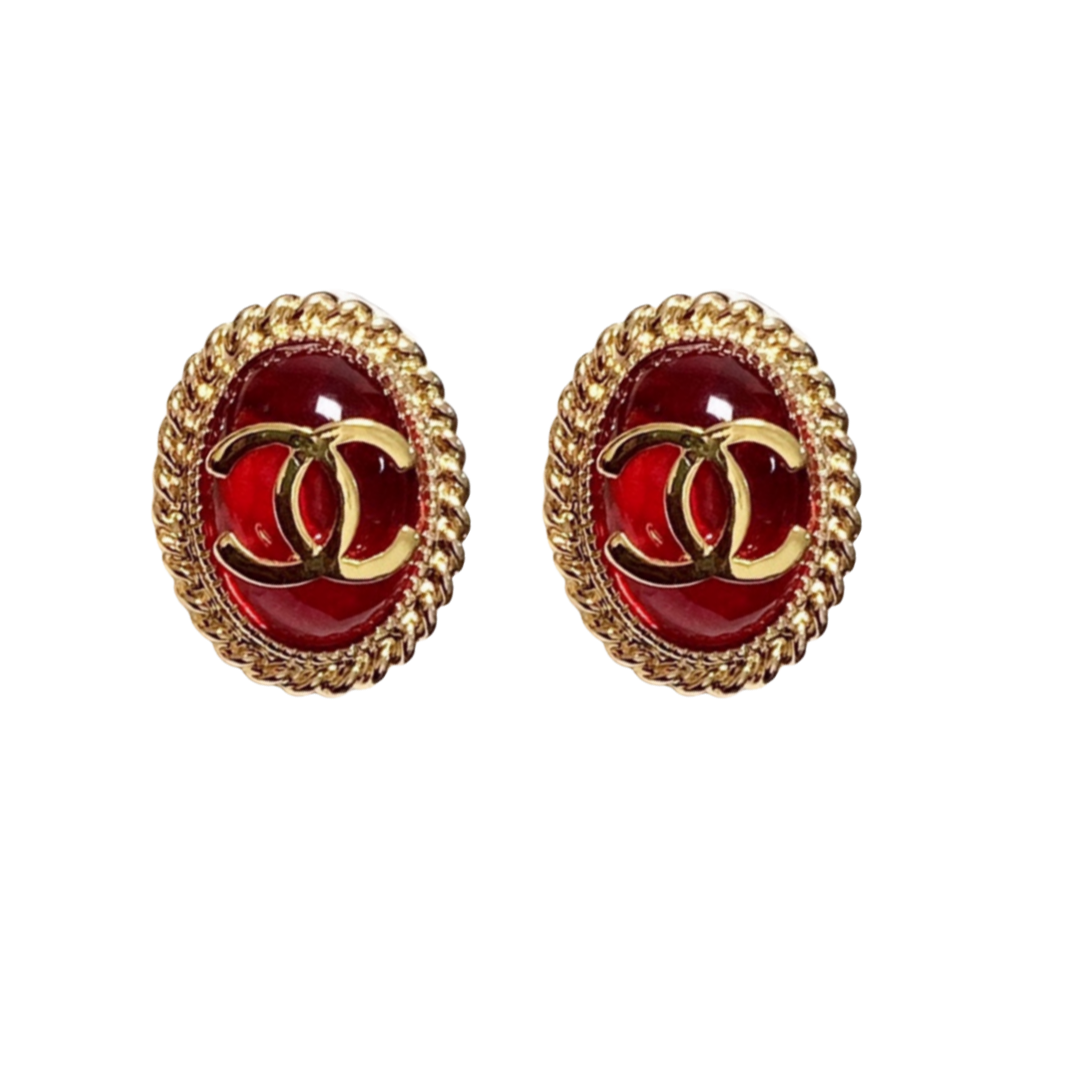 CCE194R Oval Red CC clip on earrings - ccjewelryacc