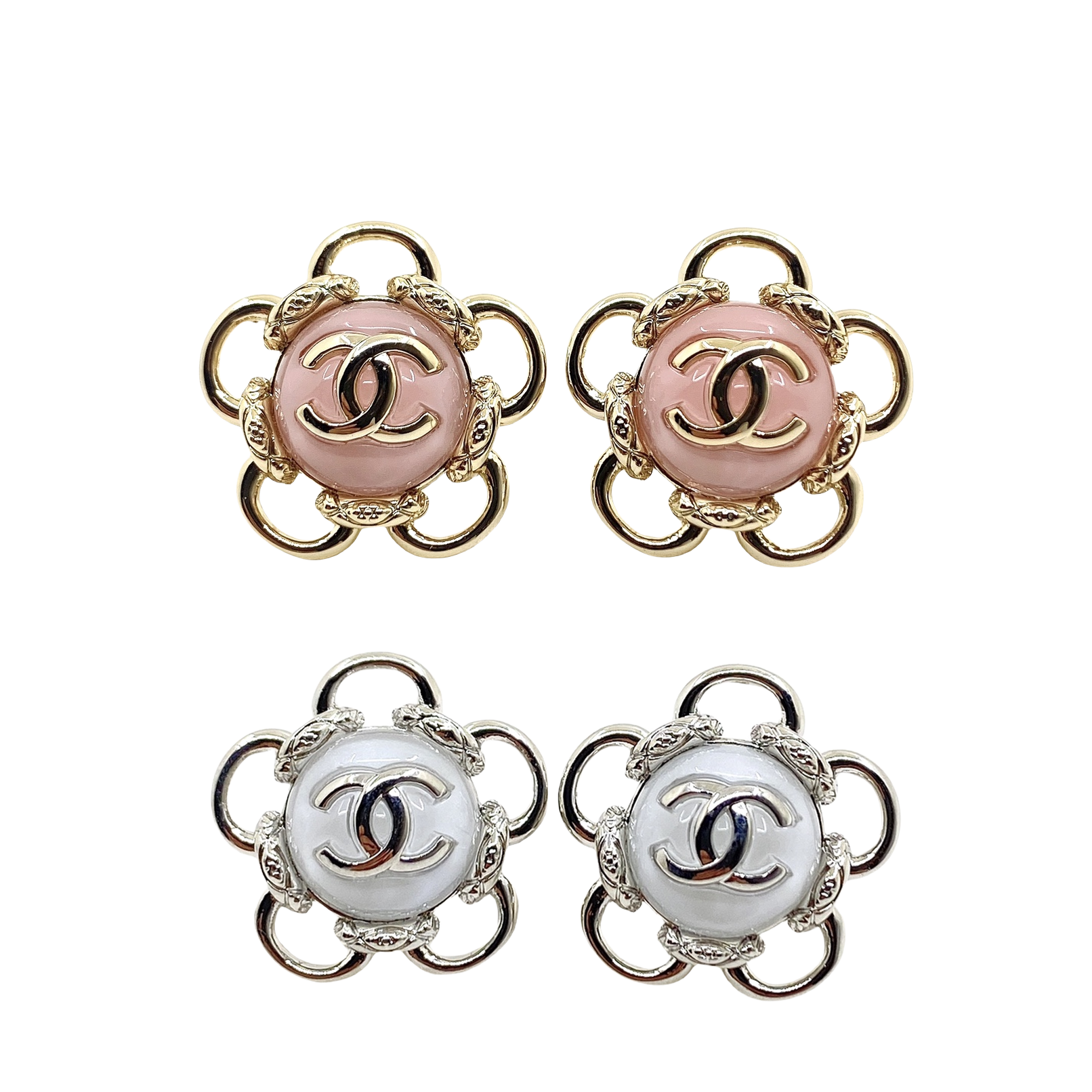 CCE872 24B Pink camellia with cc logo stud earring - ccjewelryacc