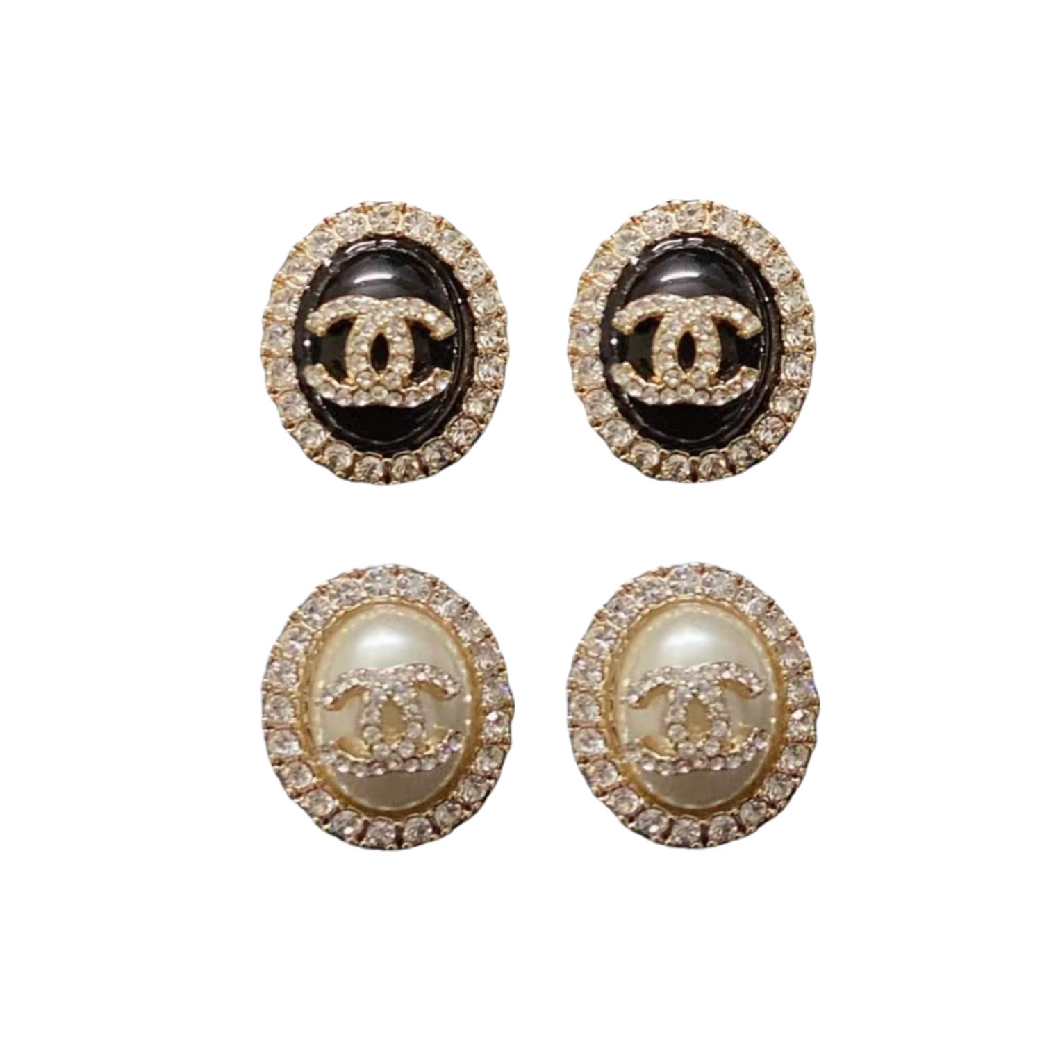 CCE194 Oval Pearl with crystal CC stud earring - ccjewelryacc