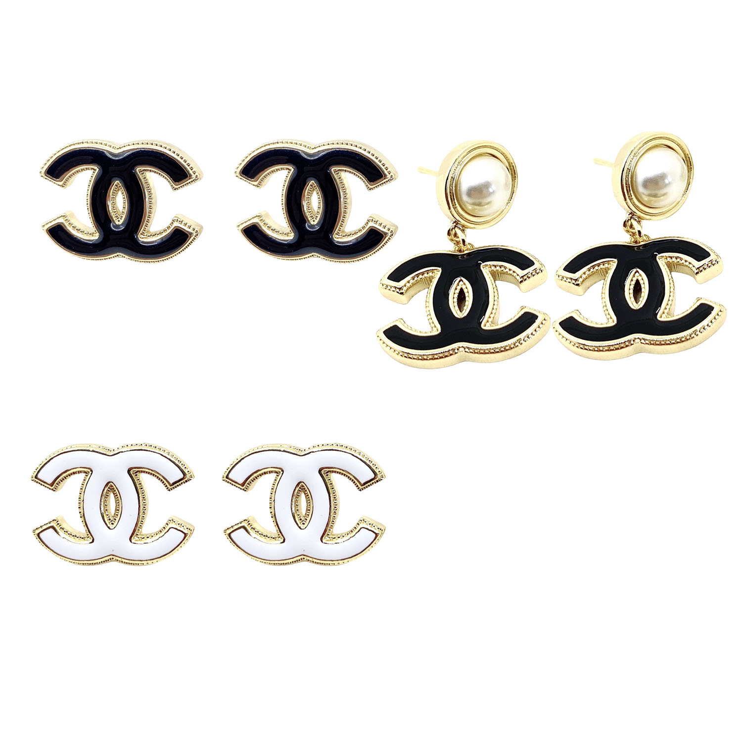 CCE297 Black and white enamel CC logo Earring - ccjewelryacc