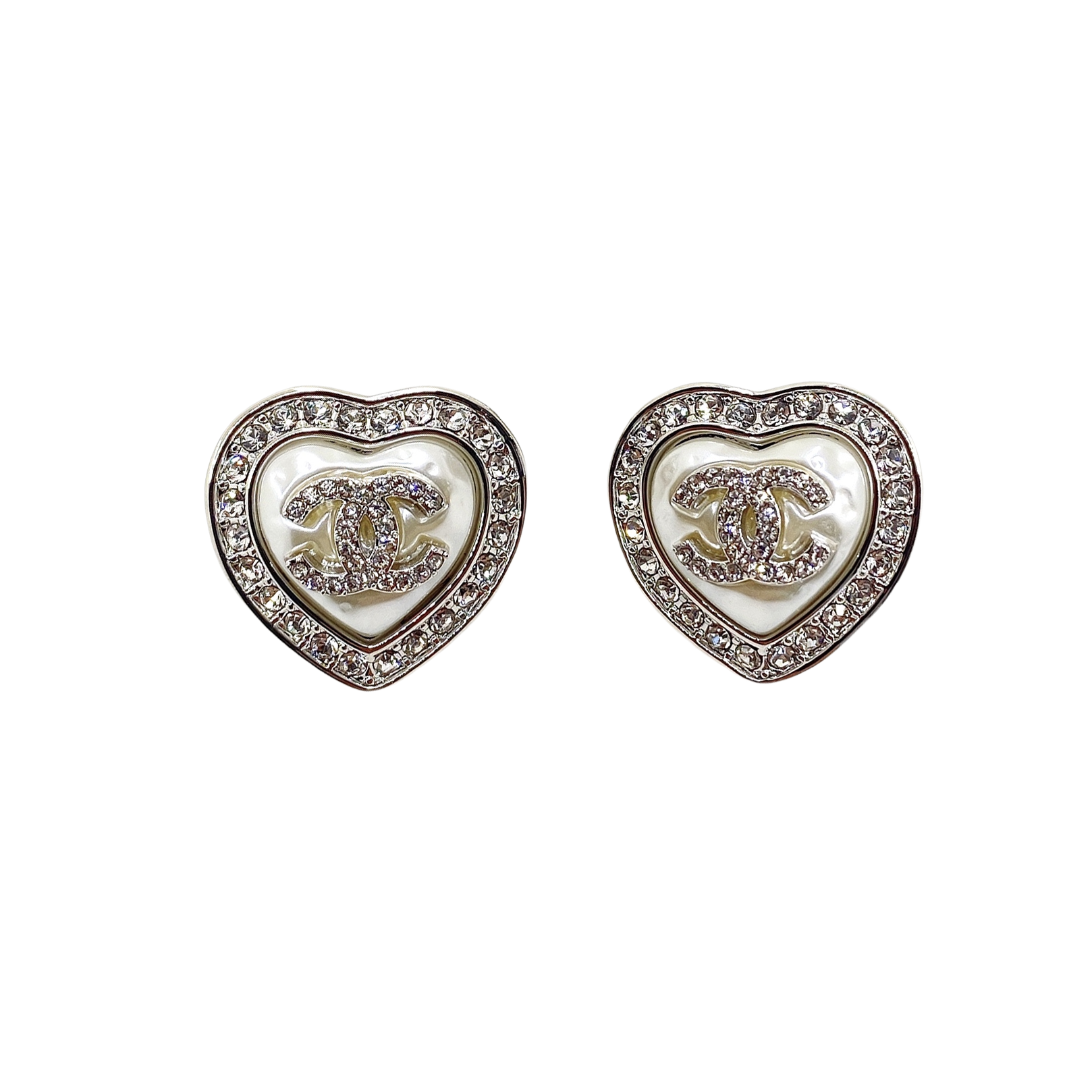 CCE260 Chanel resin heart with crystal with cc logo earrings - ccjewelryacc