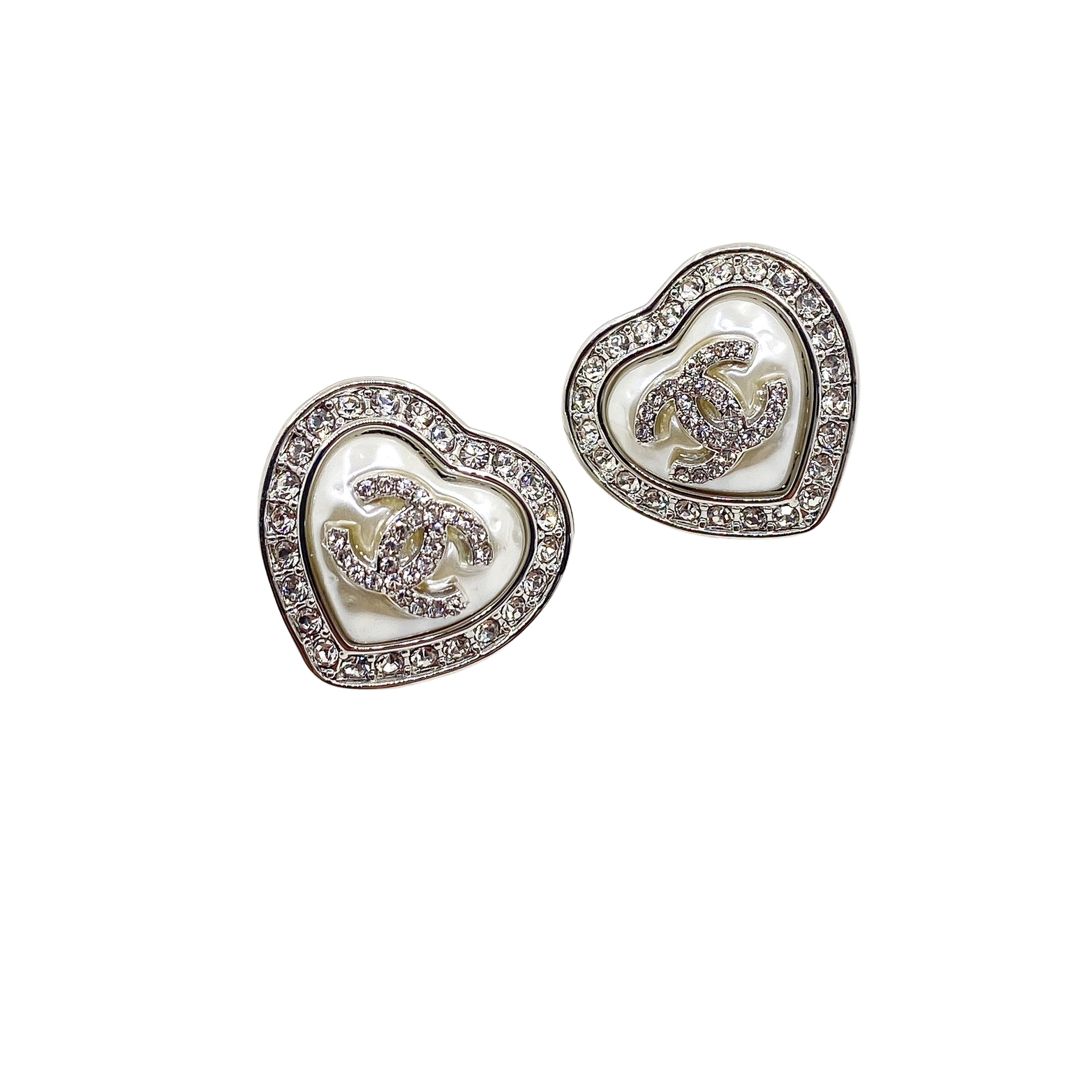 CCE260 Chanel resin heart with crystal with cc logo earrings - ccjewelryacc