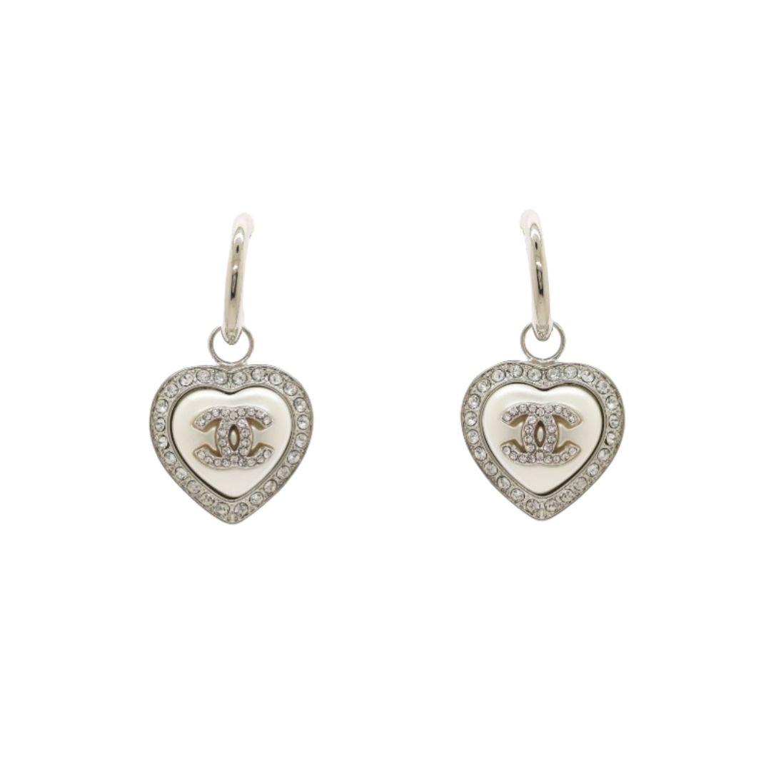 CCE260 Chanel resin heart with crystal with cc logo earrings - ccjewelryacc