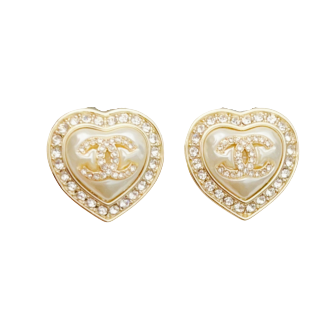CCE260 Chanel resin heart with crystal with cc logo earrings - ccjewelryacc