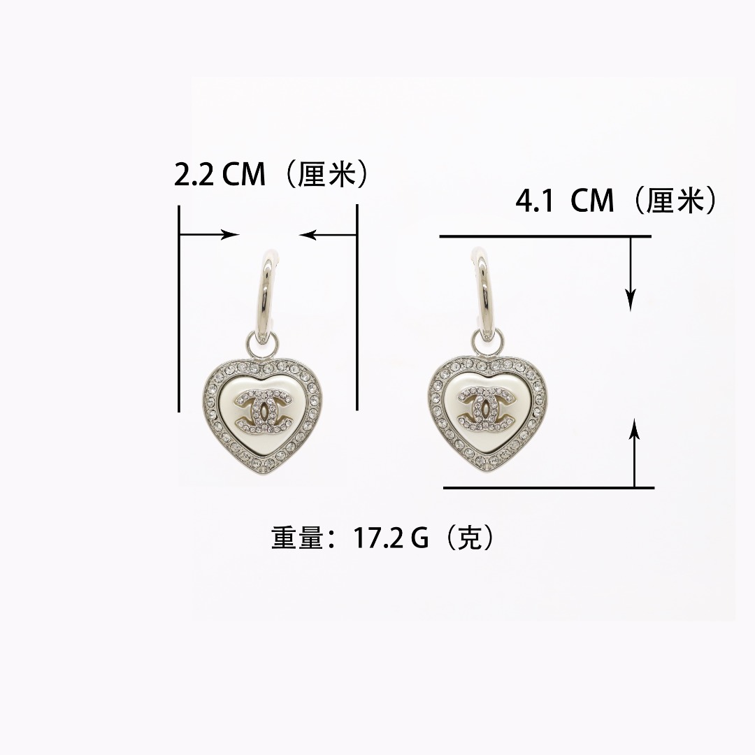 CCE260 Chanel resin heart with crystal with cc logo earrings - ccjewelryacc