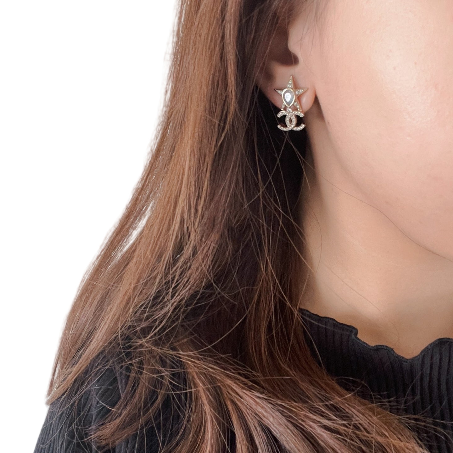 CCE831 Rainbow gemstone star CC logo earrings - ccjewelryacc