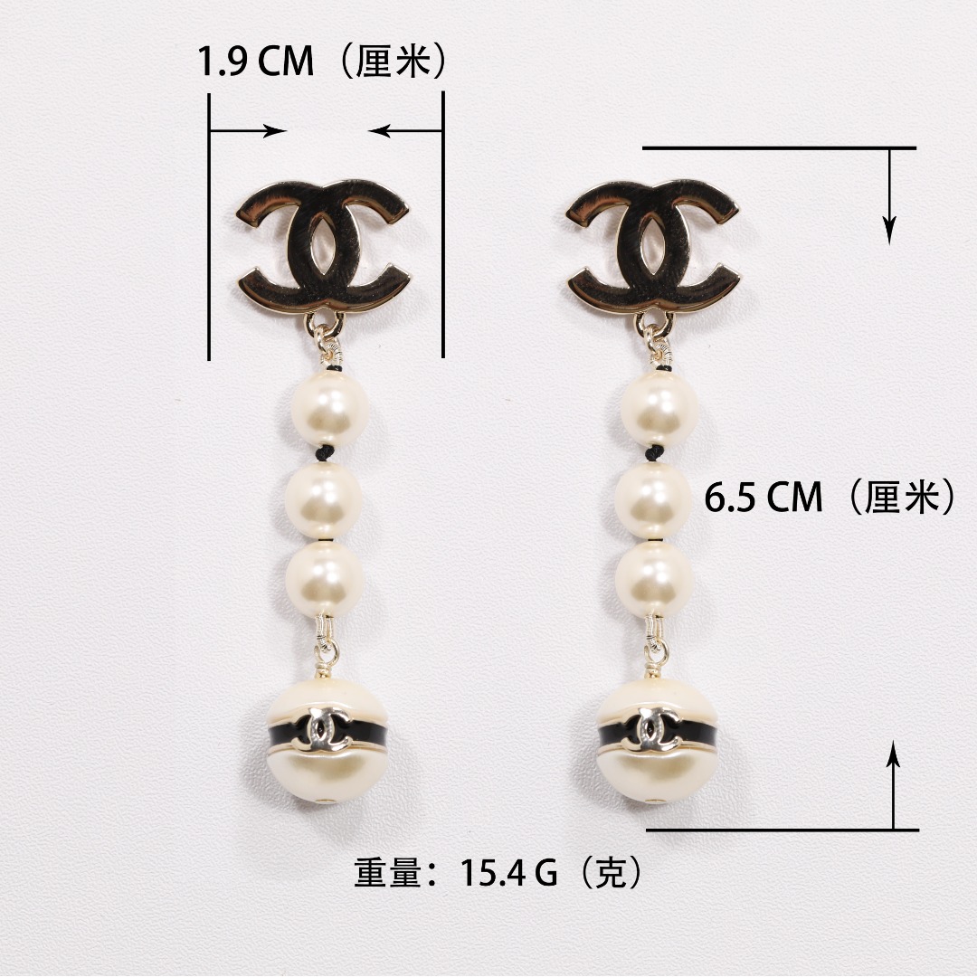 CCE143 Pearl bean black enamel double C earring - ccjewelryacc