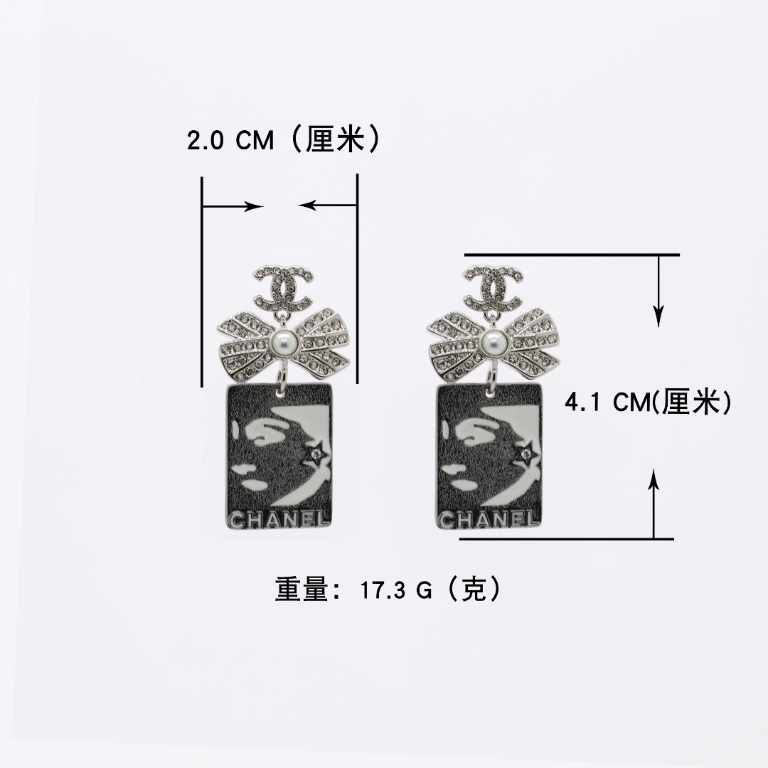 CCE014 Crystal pearl bow earring with CC logo - ccjewelryacc