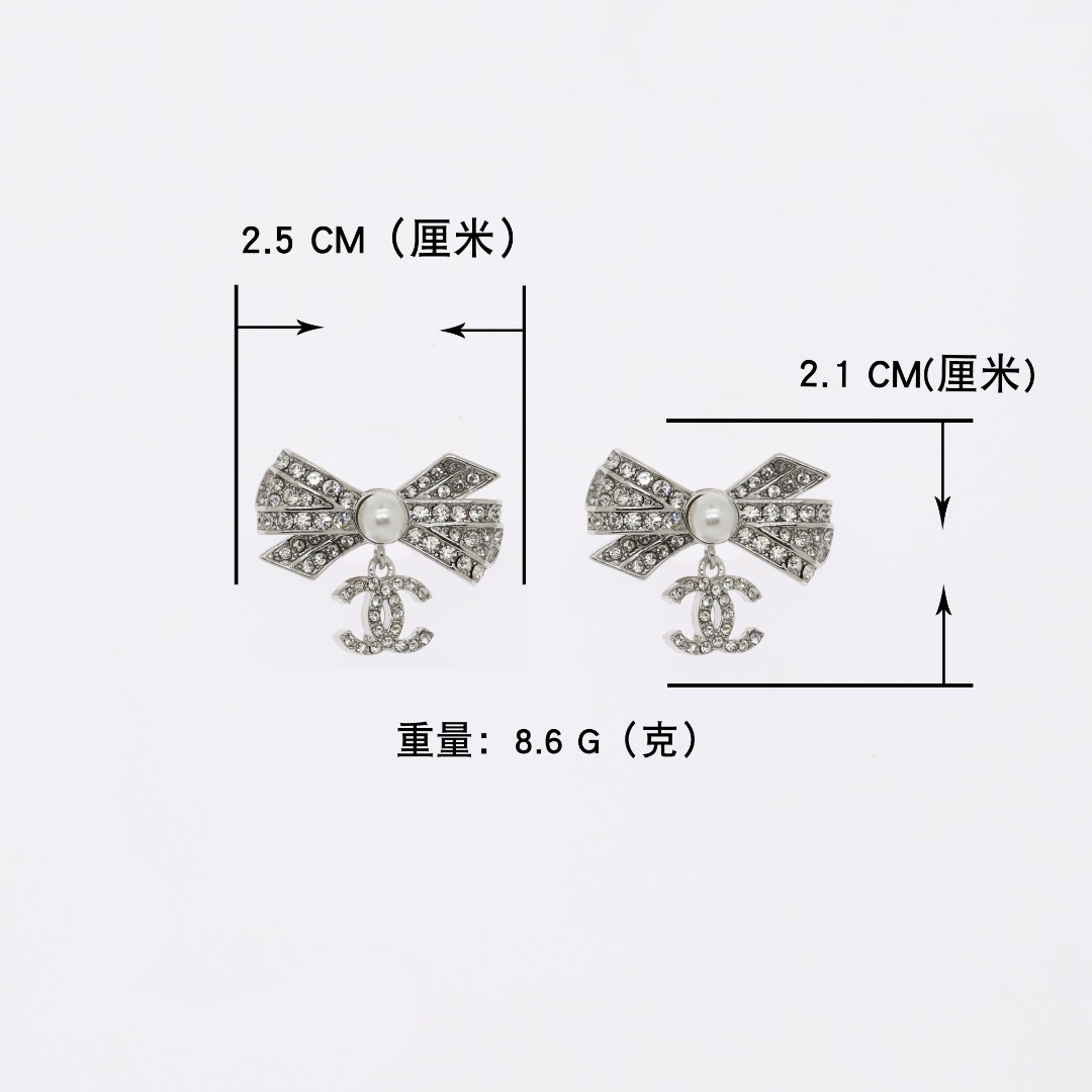 CCE014 Crystal pearl bow earring with CC logo - ccjewelryacc