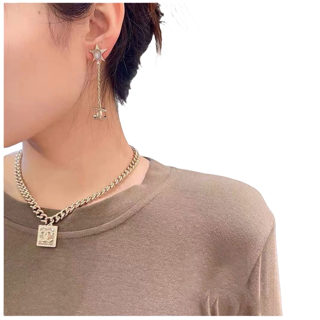 CCE831 Rainbow gemstone star CC logo earrings - ccjewelryacc