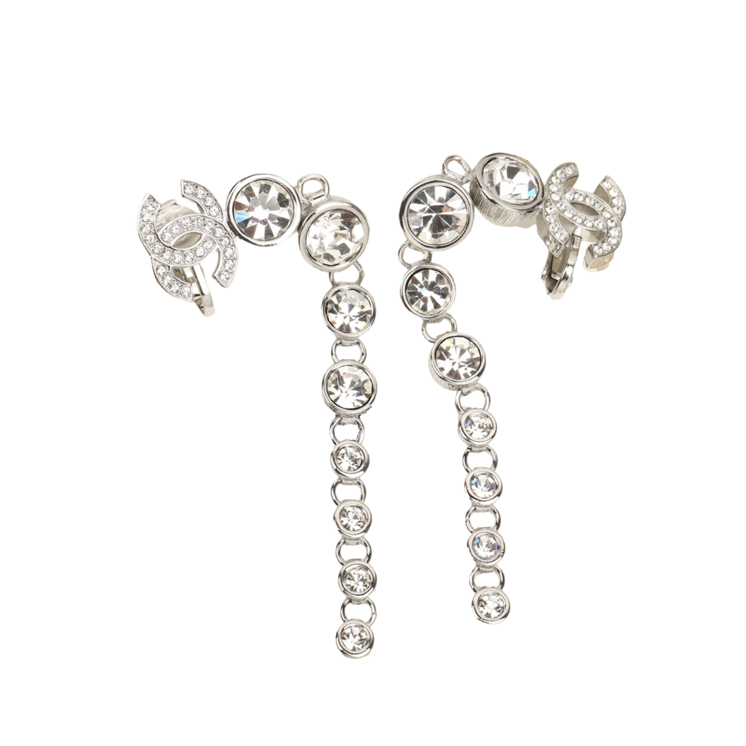 CCE109 Crytal rhinestone tassel cc logo stud earring - ccfashionjewelry