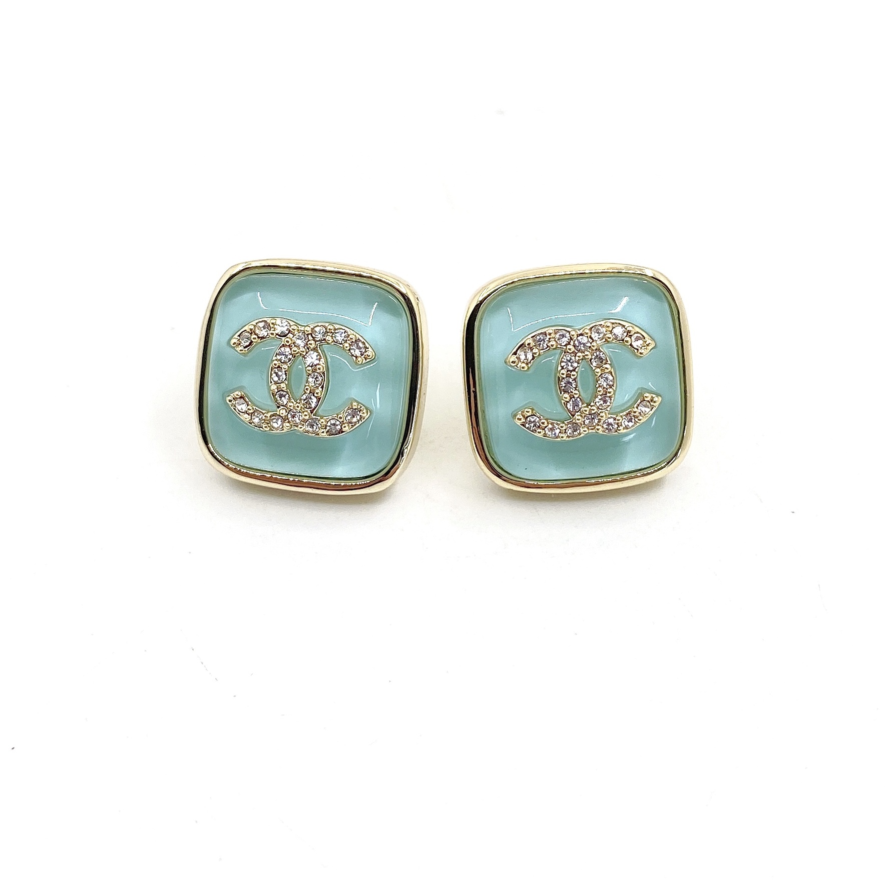 CCE017 Square Green acrylic CC logo stud earring - ccjewelryacc