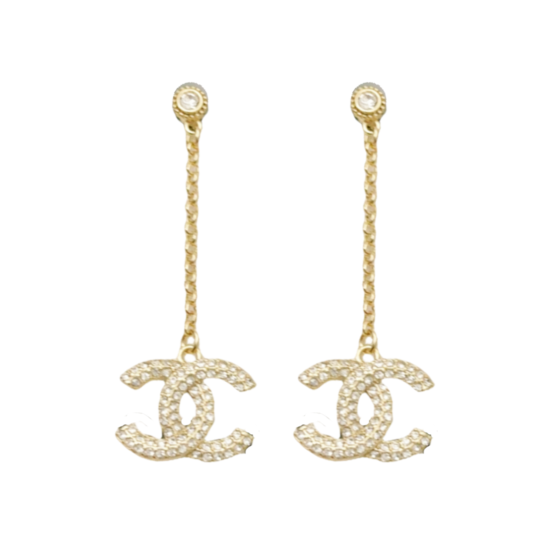 CCE013 Crystal cc logo tassel earrings - ccjewelryacc
