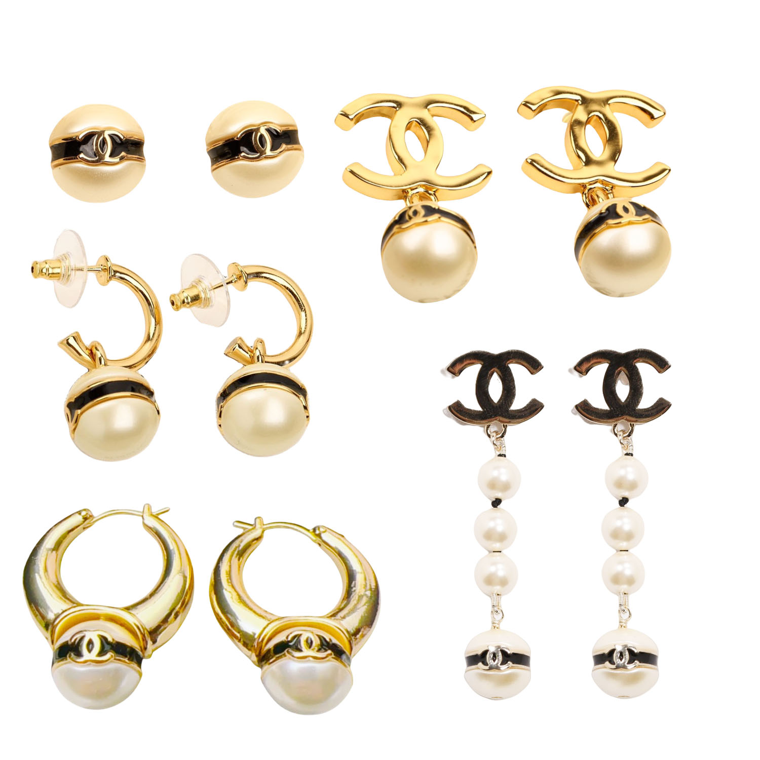 CCE143 Pearl bean black enamel double C earring - ccjewelryacc