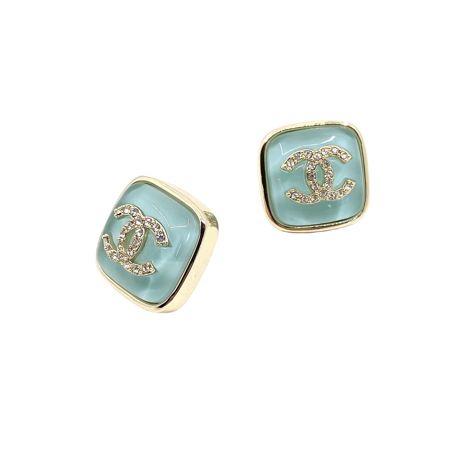 CCE017 Square Green acrylic CC logo stud earring - ccjewelryacc