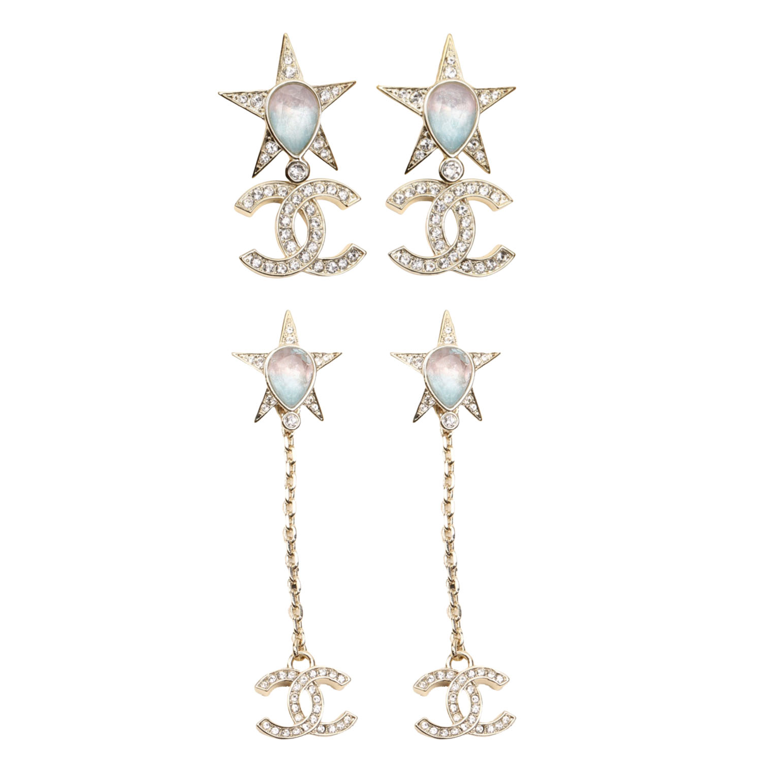 CCE831 Rainbow gemstone star CC logo earrings - ccjewelryacc