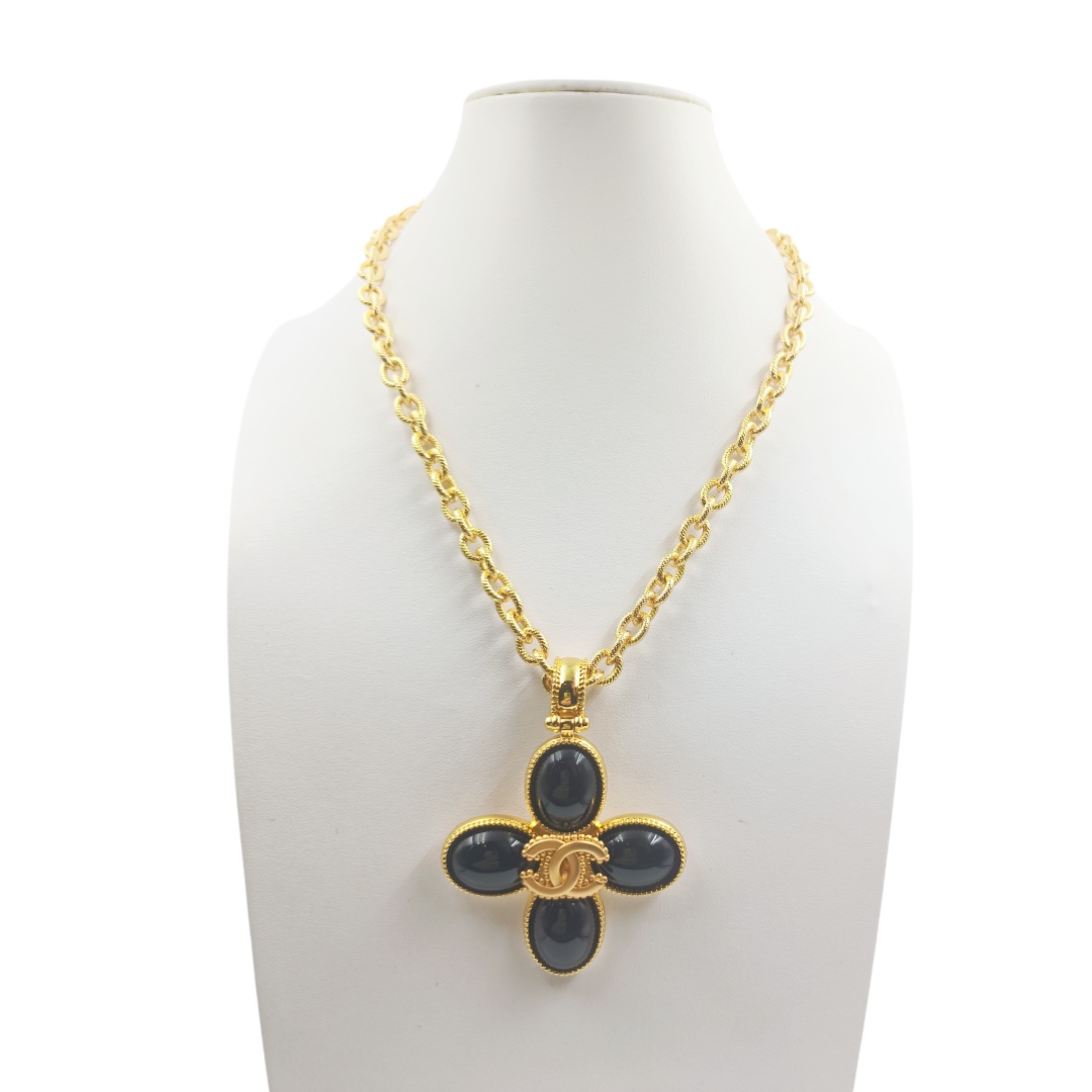 CCN509 Vintage Metal chunky chain Four-leaf flower pendant necklace - ccfashionjewelry