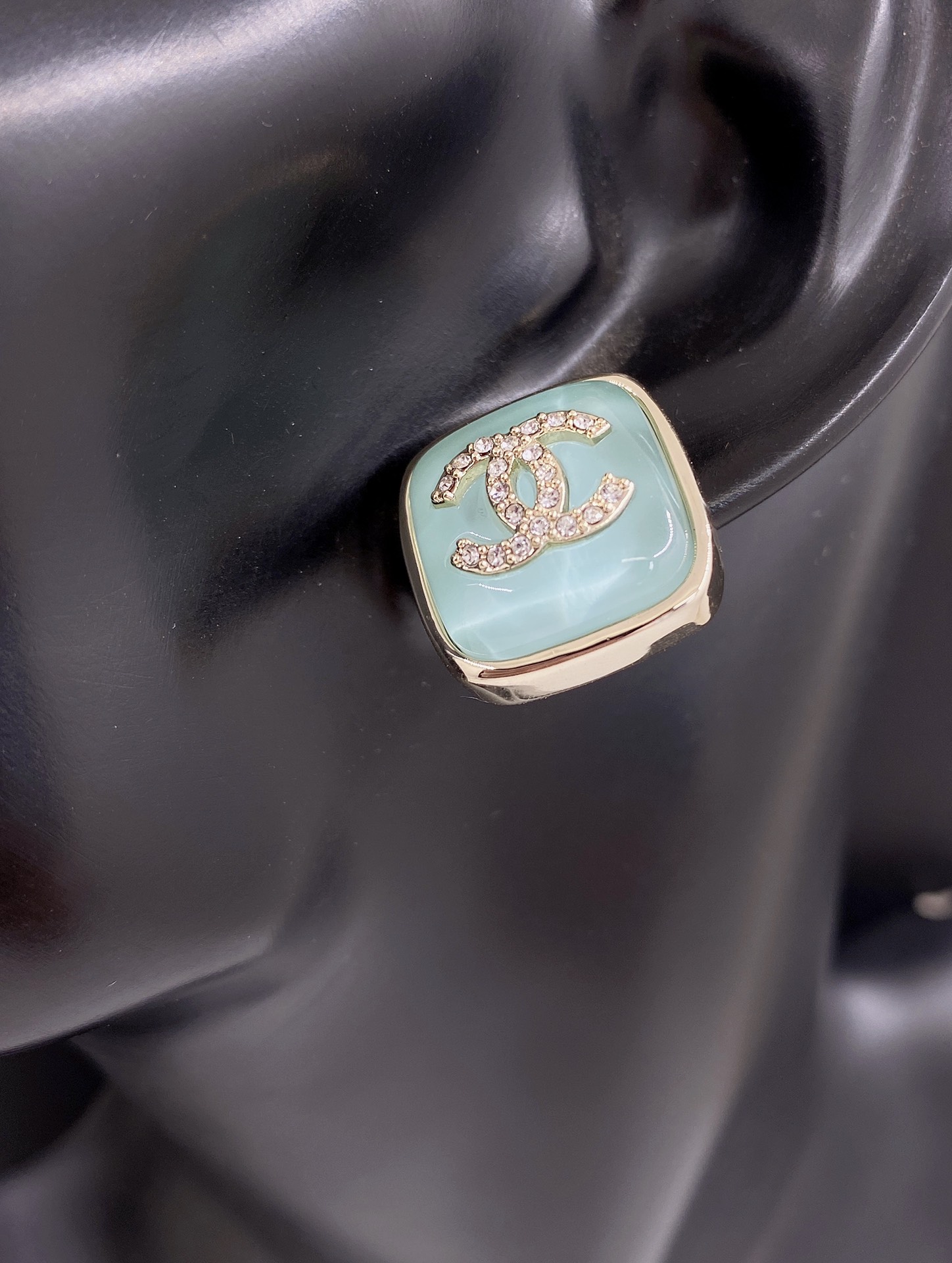 CCE017 Square Green acrylic CC logo stud earring - ccjewelryacc