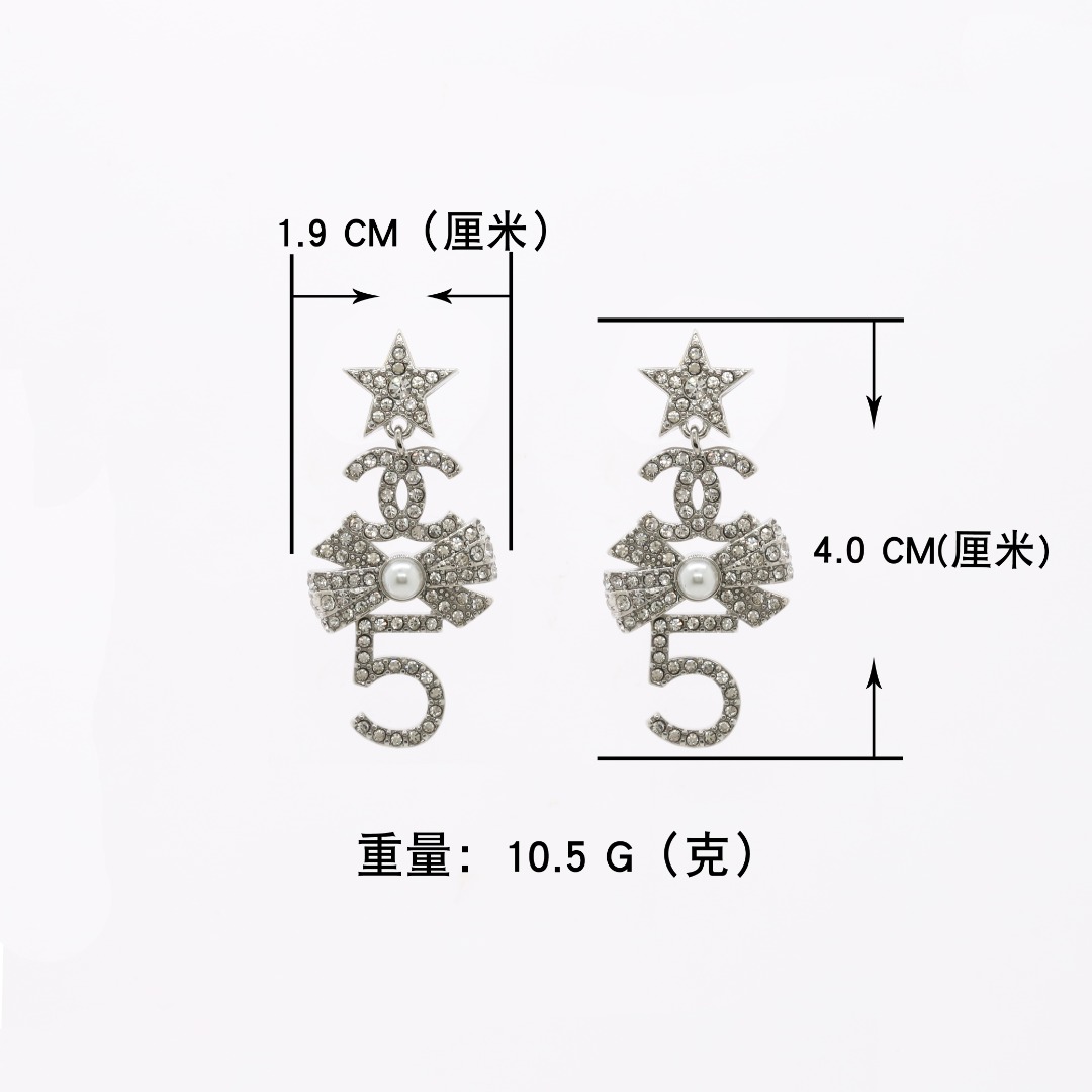 CCE014 Crystal pearl bow earring with CC logo - ccjewelryacc