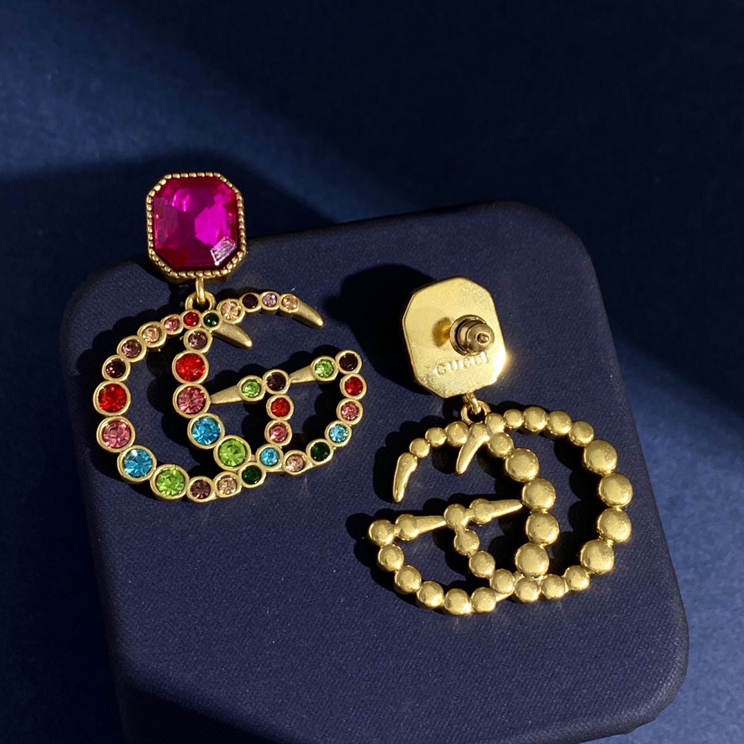 GGE121 Gucci Metal colorful crystal drop earrings - ccjewelryacc