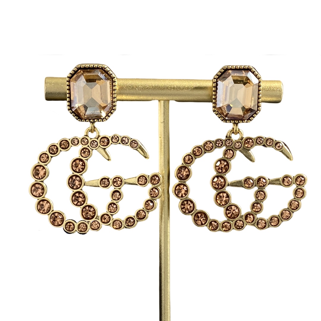 GGE121 Gucci Metal colorful crystal drop earrings - ccjewelryacc