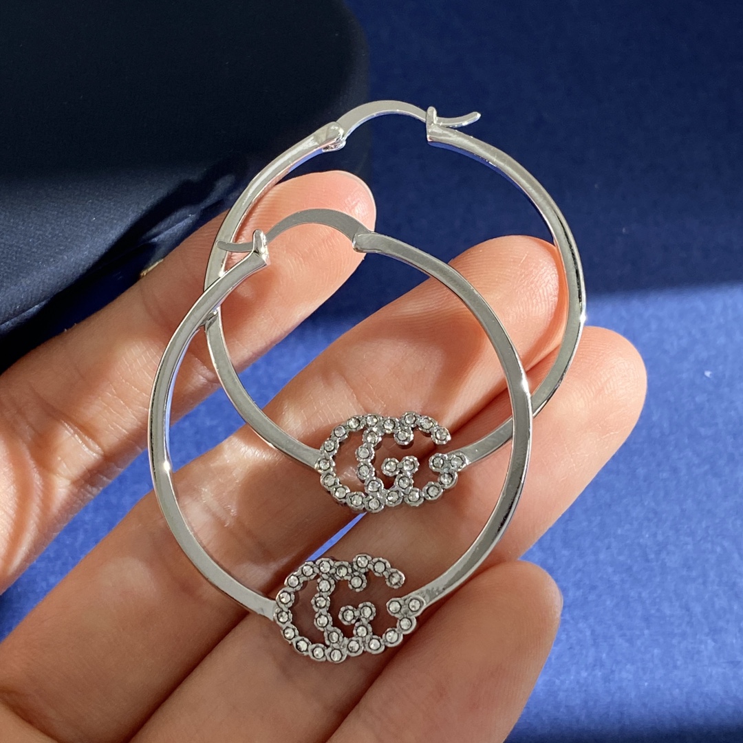 GGE123 Gucci crystal GG Iconic hoop earrings - ccjewelryacc
