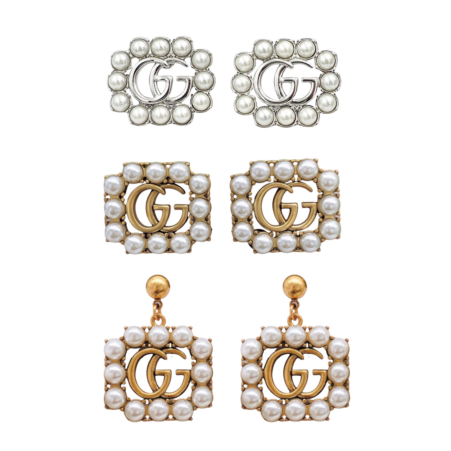 GGE030 Pearl GG Logo stud earring - ccjewelryacc