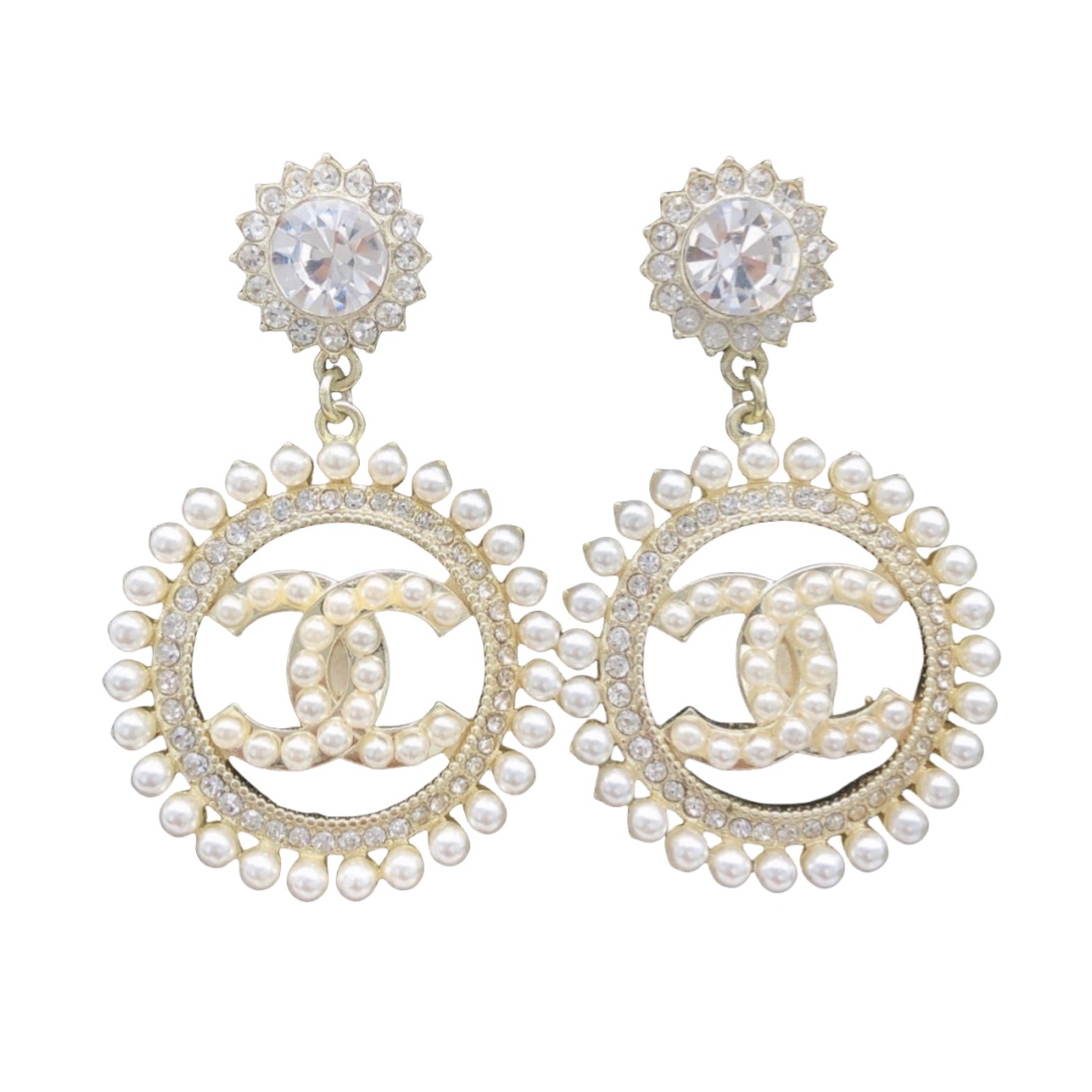 CCE835 Chanel crystal and pearls drop earrings - ccjewelryacc
